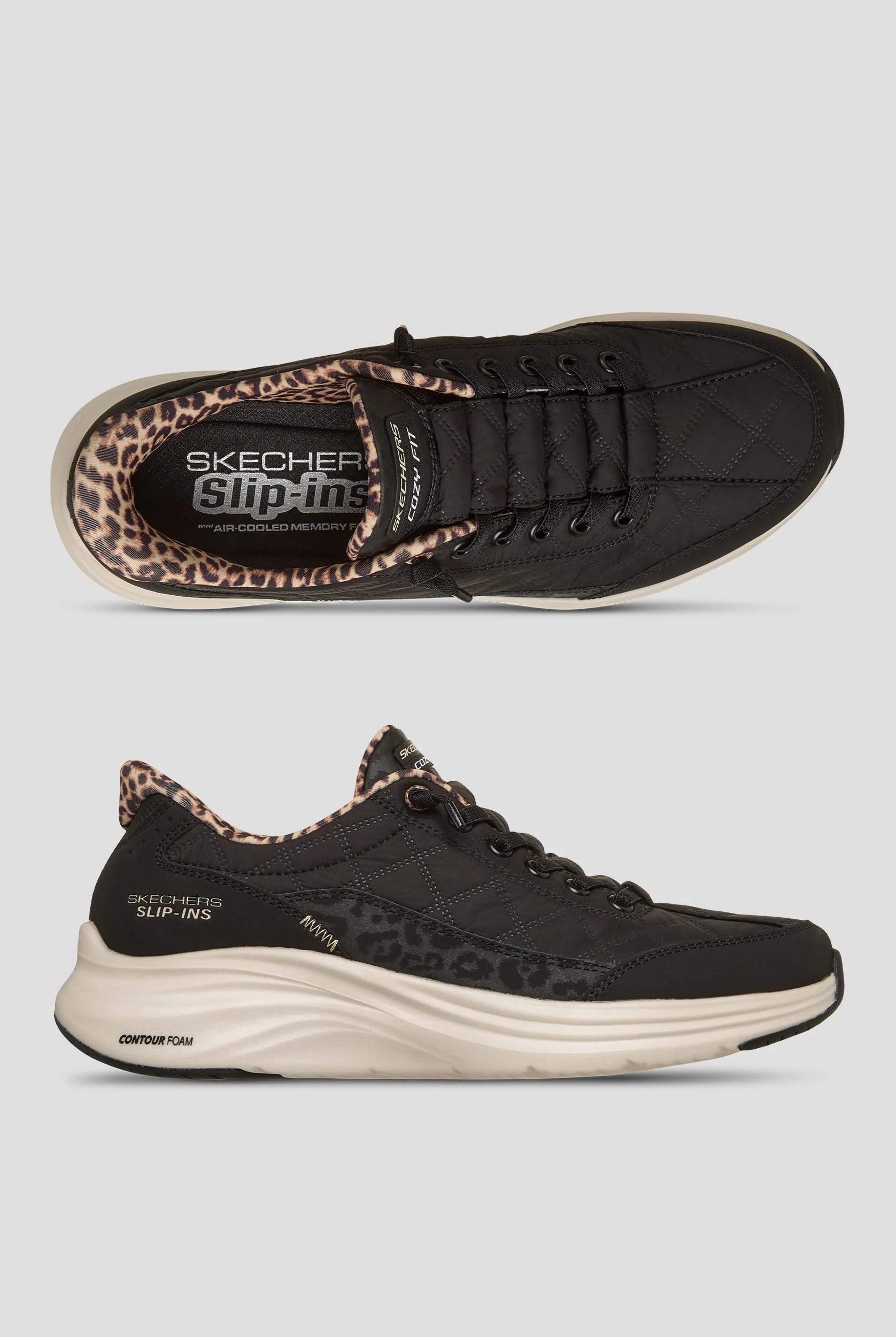 Skechers Sport SKECHERS SLIP-INS: CONTOUR FOAM - COZY Black Leopard Athletic Slip-In Shoes