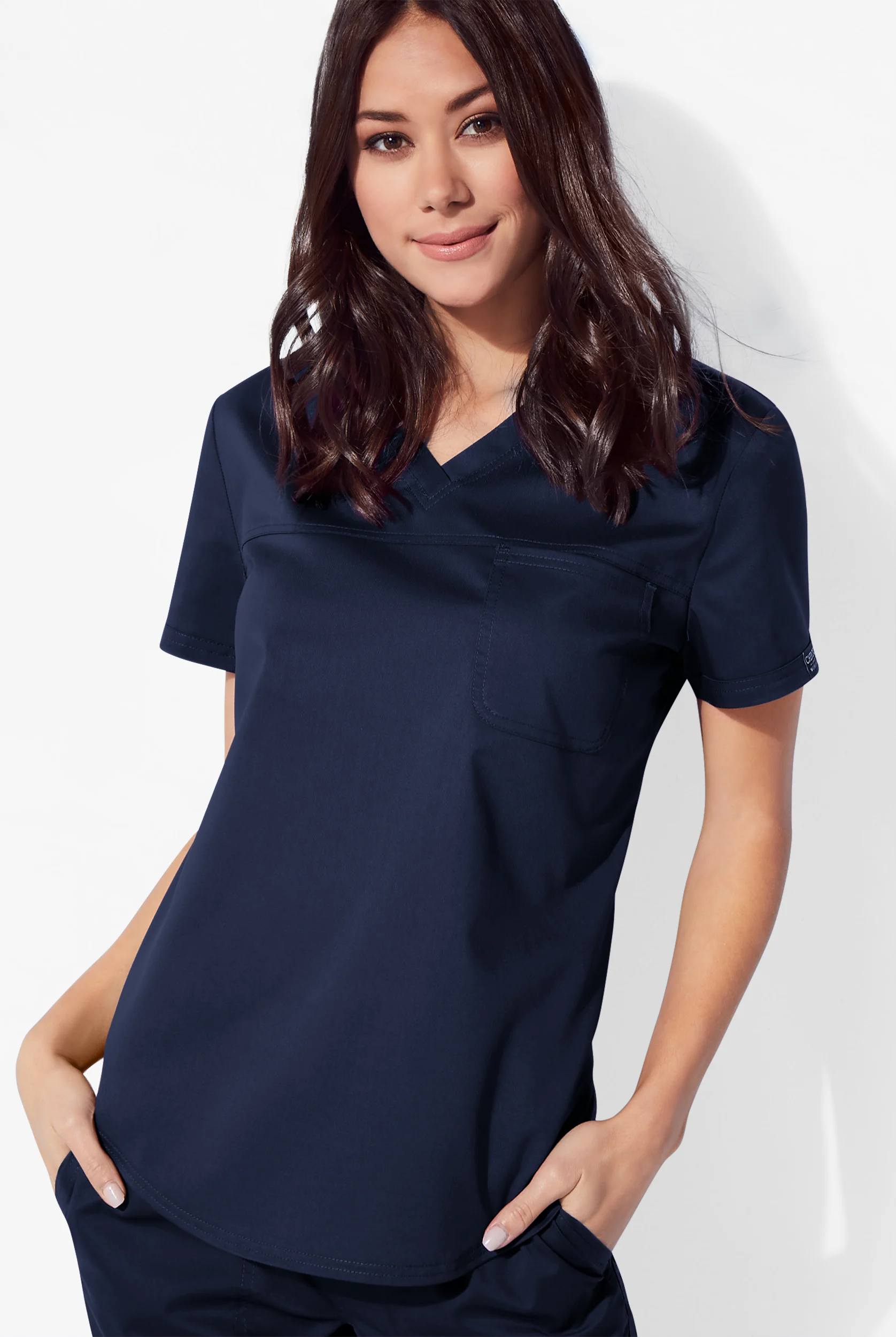 Cherokee Workwear Revolution Women's 1-Pocket STRETCH Tuck In V-Neck Scrub Top