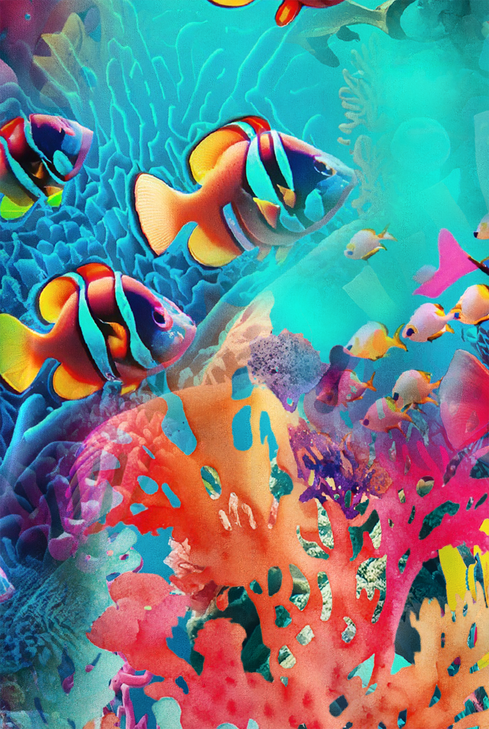 Butter-Soft STRETCH Underwater Paradise Turquoise Women's 2-Pocket V-Neck Print Scrub Top