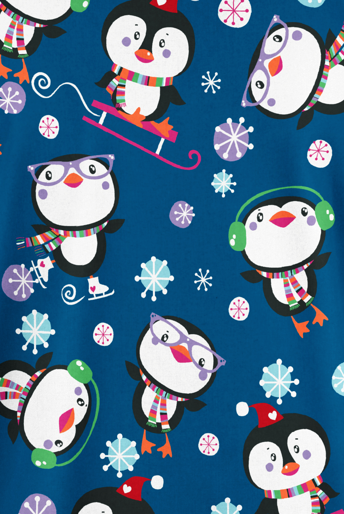 Butter-Soft Originals Penguin Playland Royal Women's 2-Pocket Classic Fit V-Neck Print Scrub Top