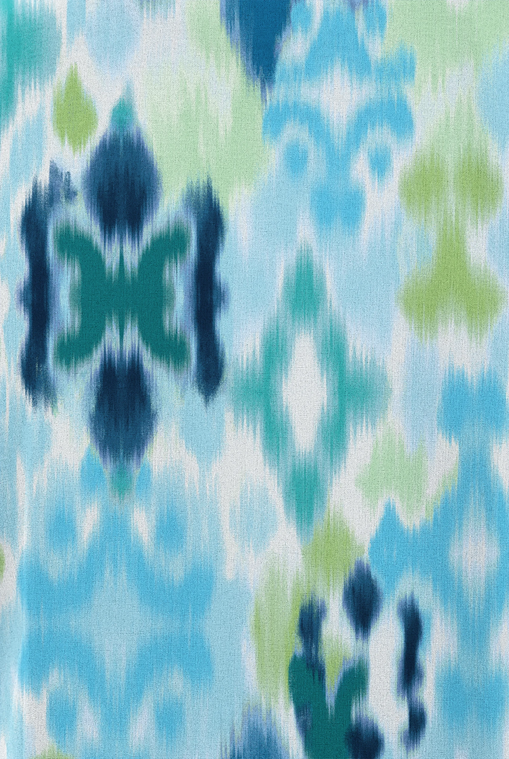 Butter-Soft STRETCH Varna Ikat Turquoise Women's 3-Pocket V-Neck Mock Wrap Print Scrub Top