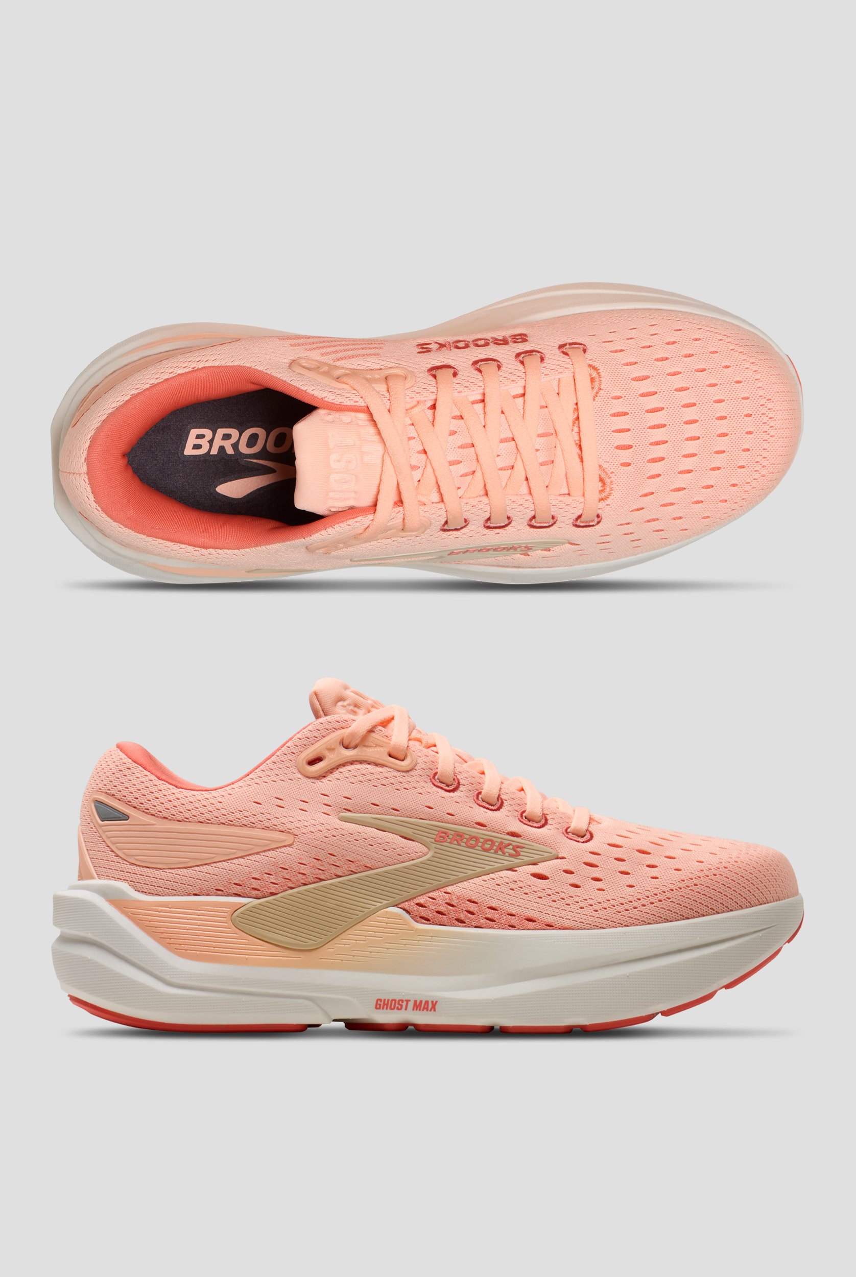 Brooks Women's Ghost Max 3 Peach/Sand/Coconut Athletic Lace Up Shoes