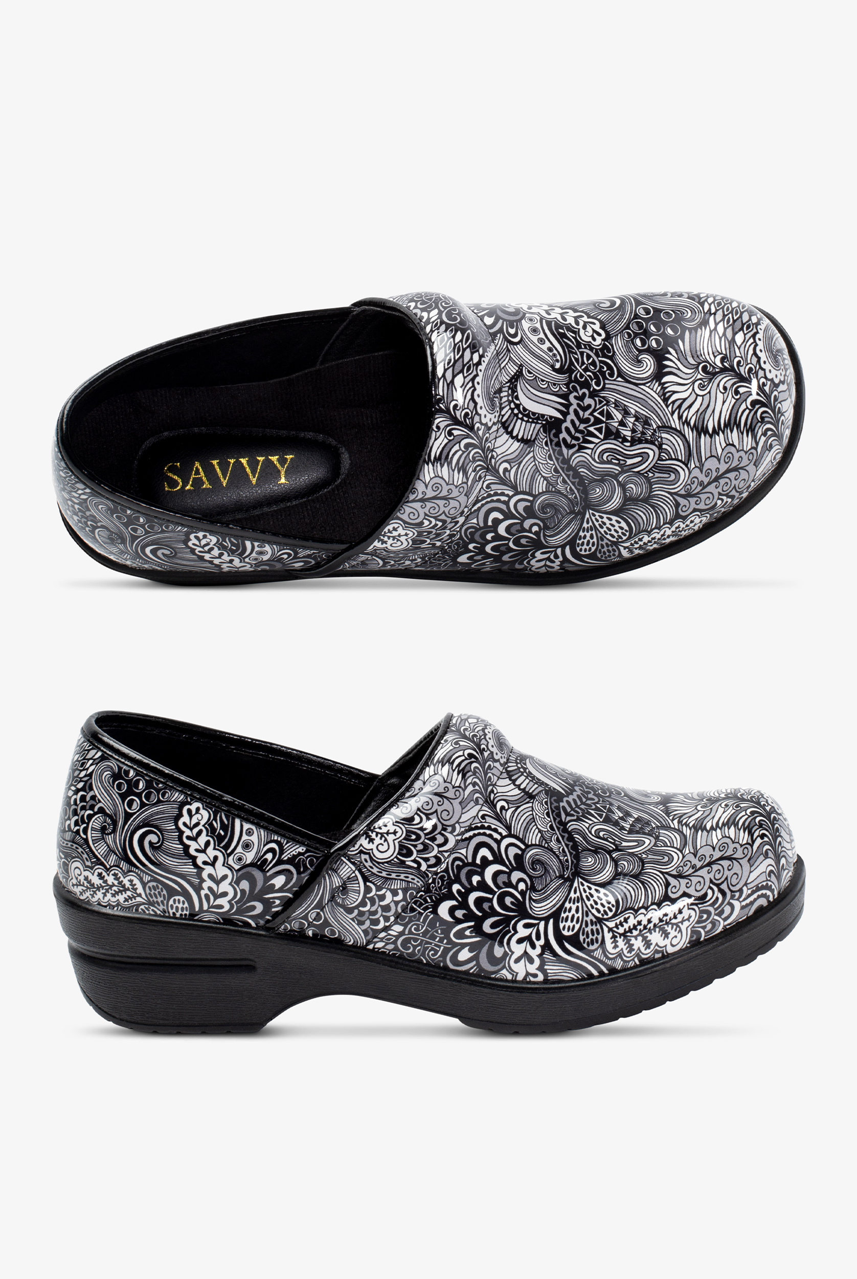Savvy Women's Brandy B/W Mardi Gras Nursing Clogs