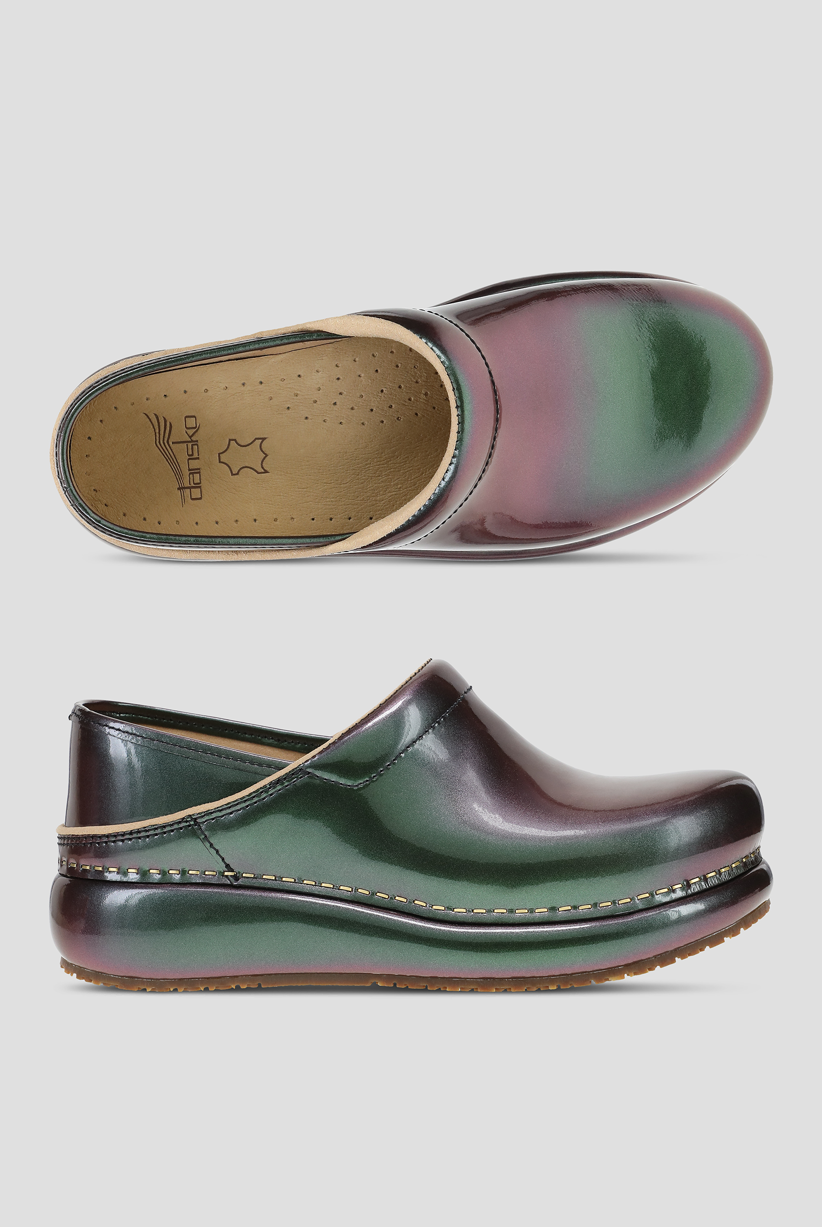 Dansko Women's Platform Pro® Slip-Resistant Irridescent  Funky Color Shift Leather Clogs