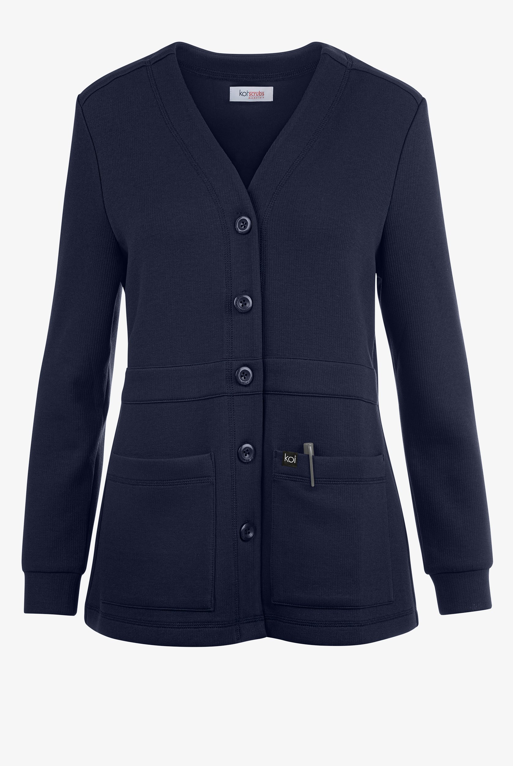 koi Essentials Clarrisa Women's 2-Pocket STRETCH Button Front V-Neck Scrub Cardigan