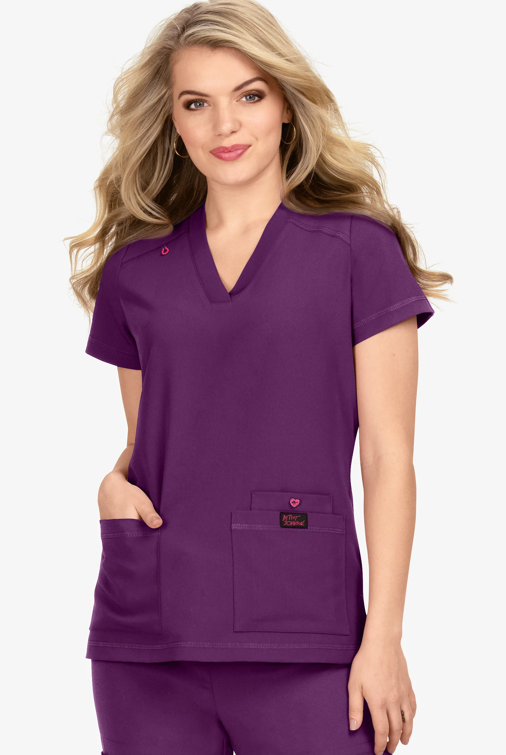 Betsey Johnson Freesia Women's 3-Pocket STRETCH V-Neck Scrub Top