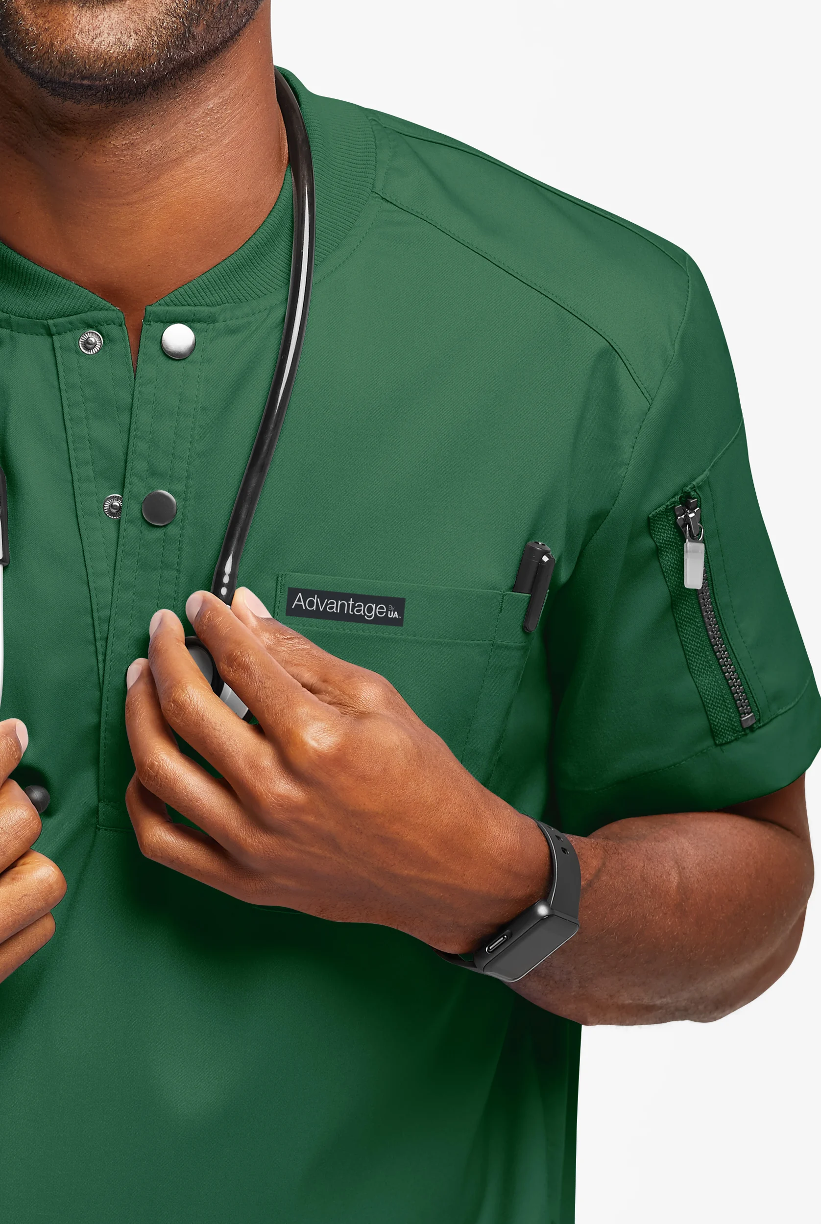 Advantage STRETCH Men's 2-Pocket Short Sleeve Henley Scrub Top