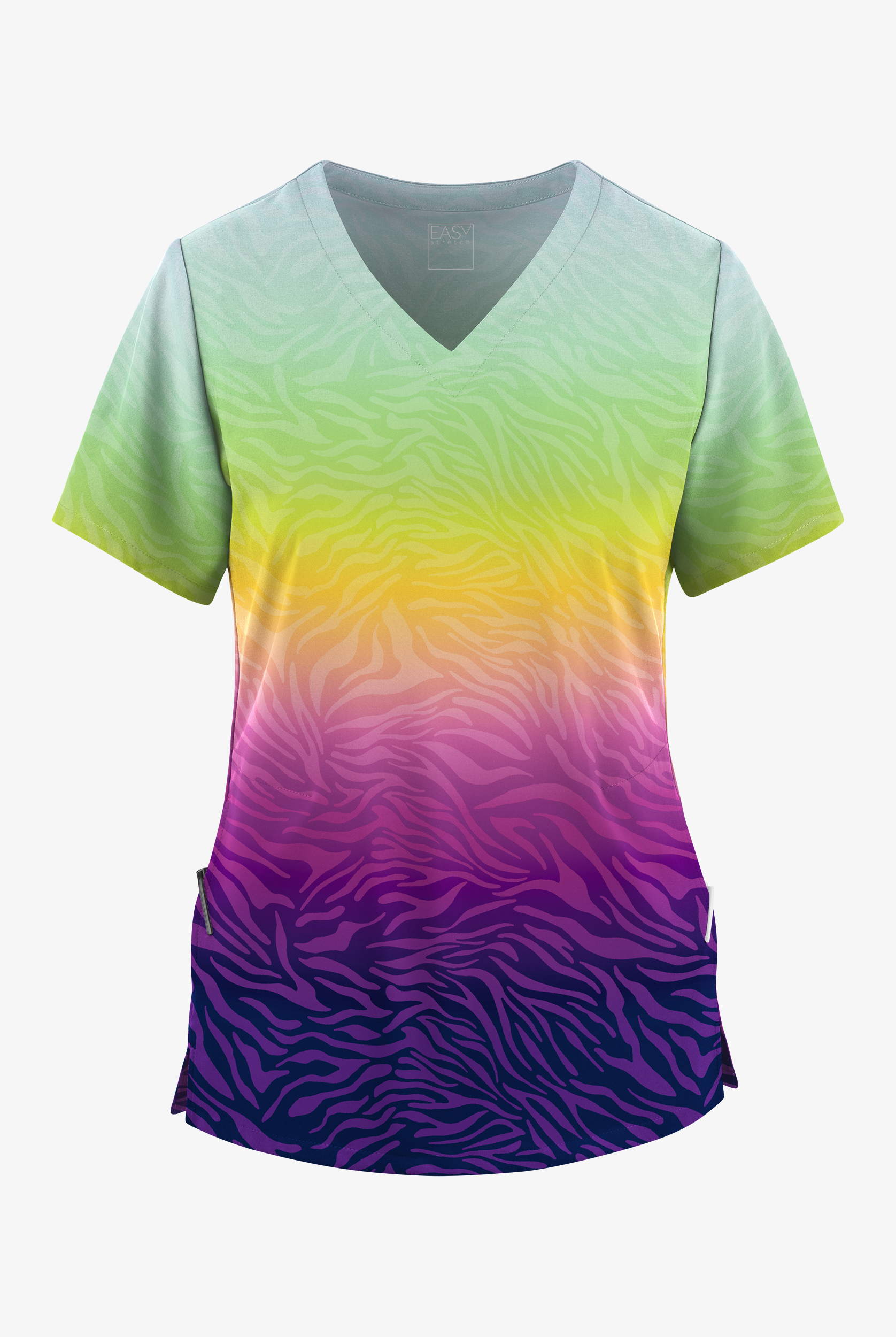 Easy STRETCH Sunrise Zebra Navy Women's 2-Pocket V-Neck Print Scrub Top