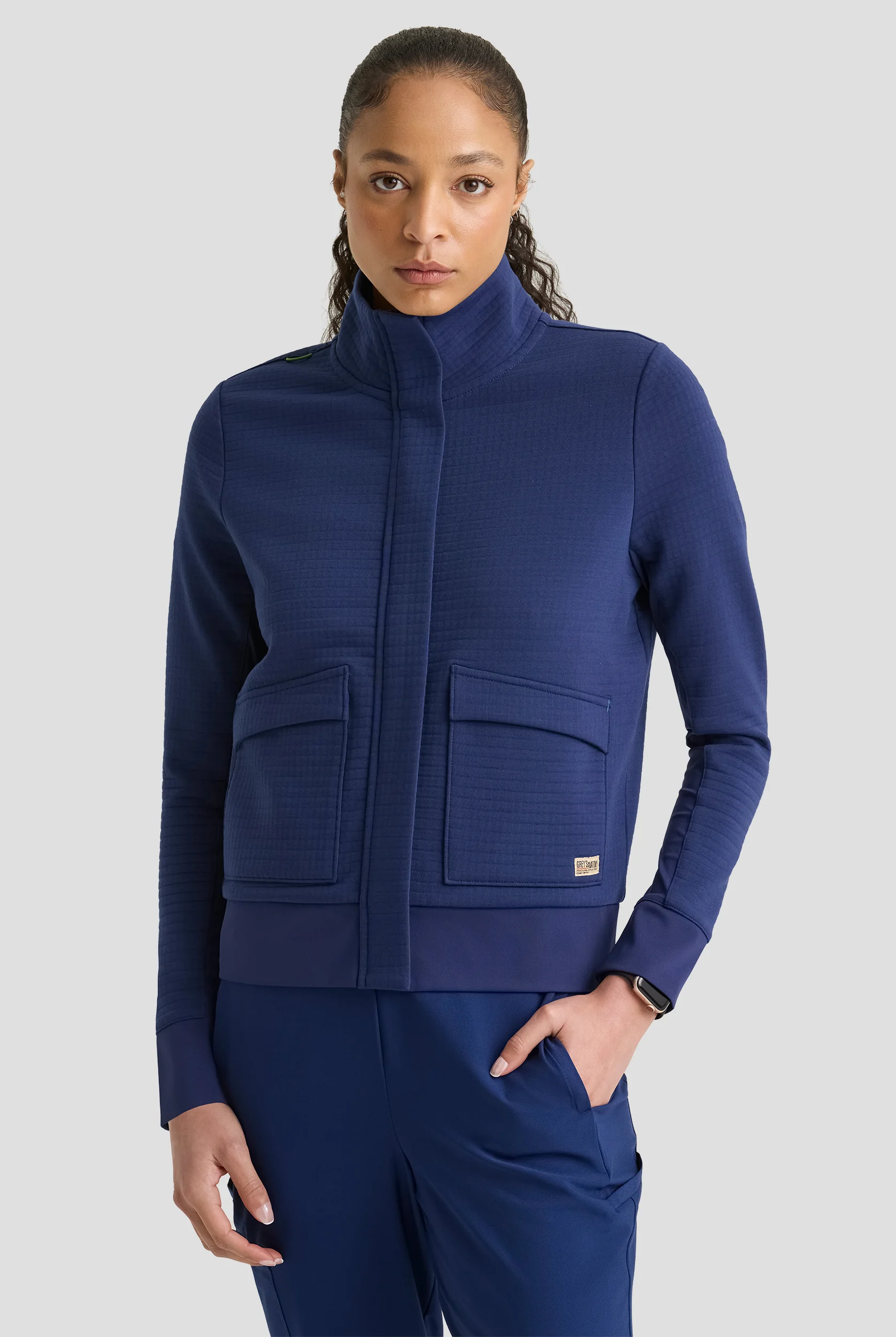 Grey's Anatomy by Barco Evolve STRETCH Regina Women's 3-Pocket Zip Front Mock Neck Scrub Jacket