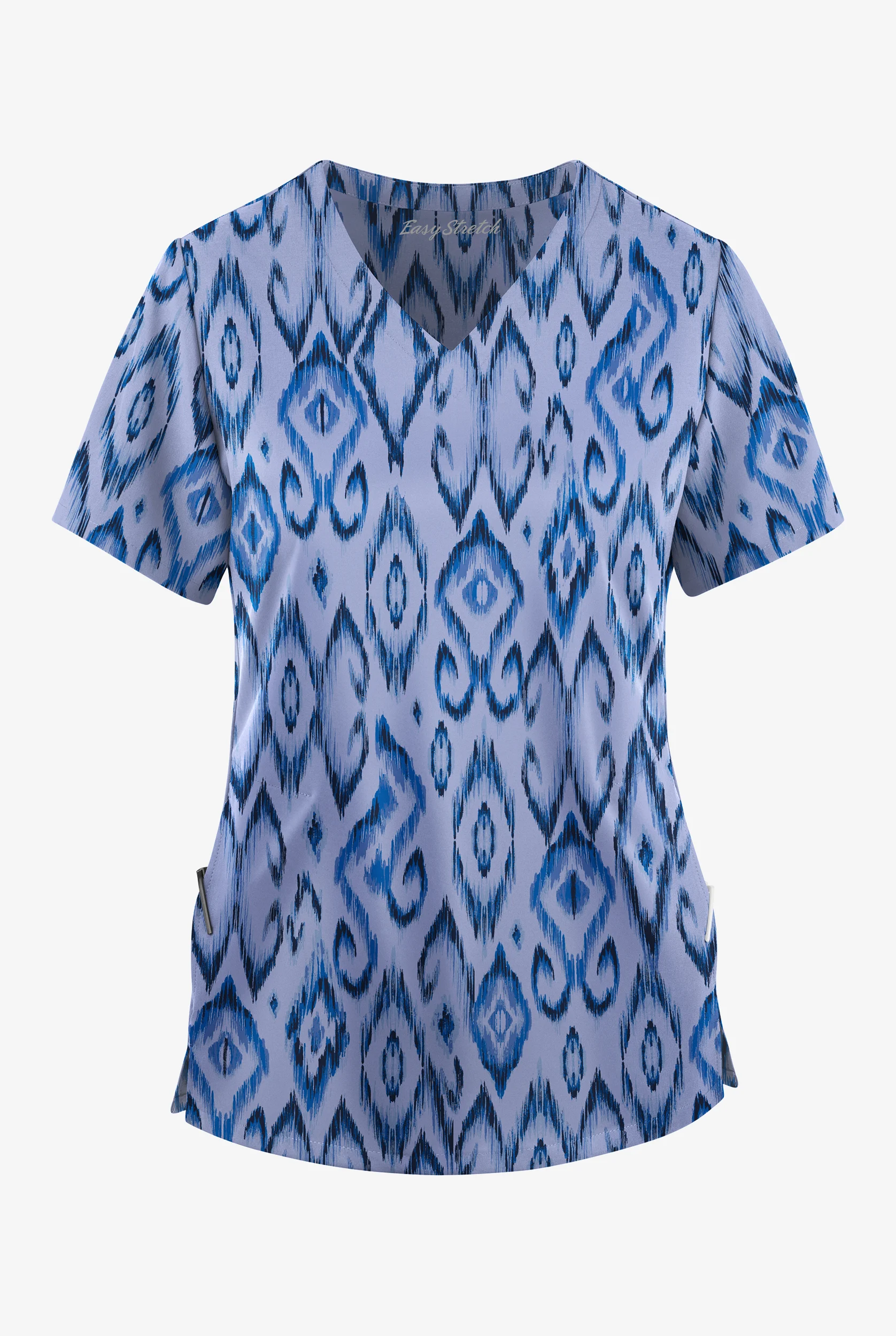 Easy STRETCH Women's Uzbek Kilim Ceil V-Neck Print Scrub Top