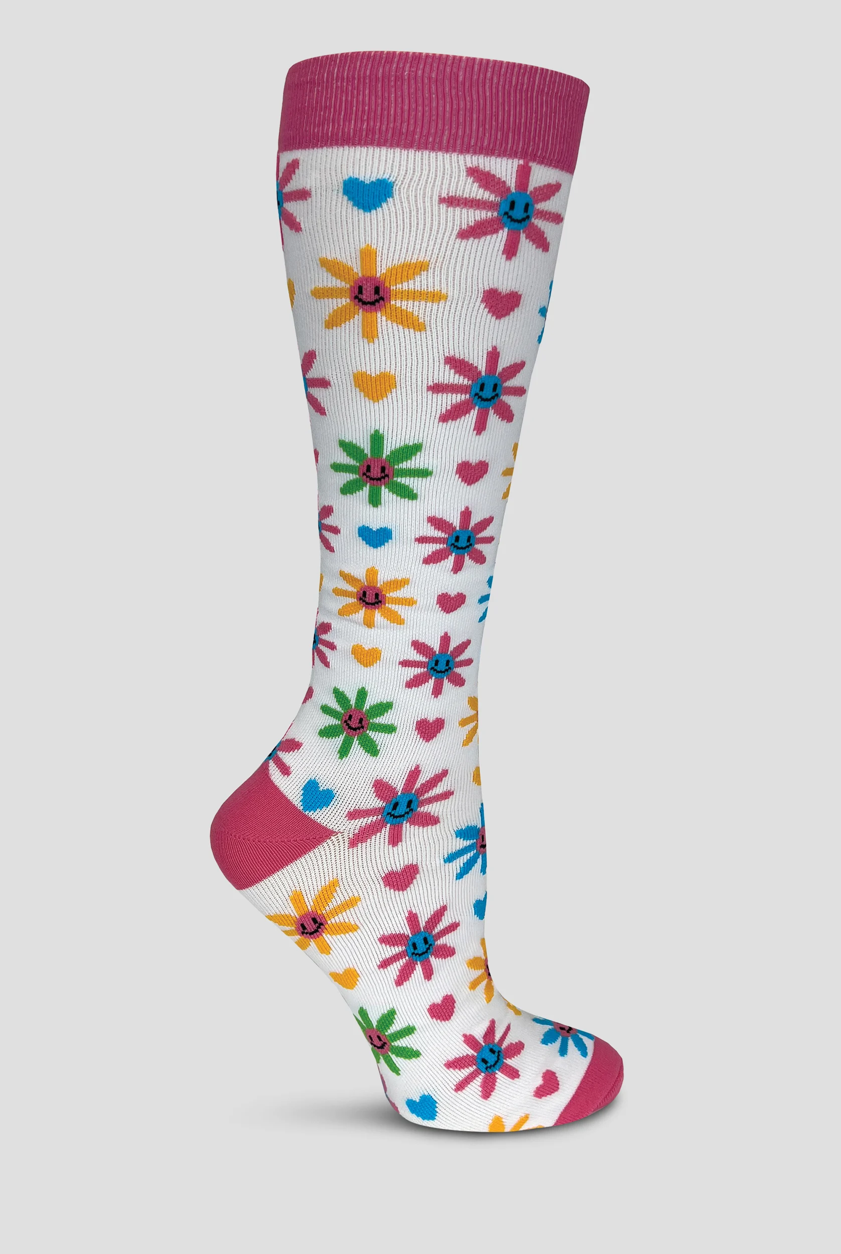 Prestige Women's Premium Knit 15-18 mmHg Happy Flowers White Compression Socks