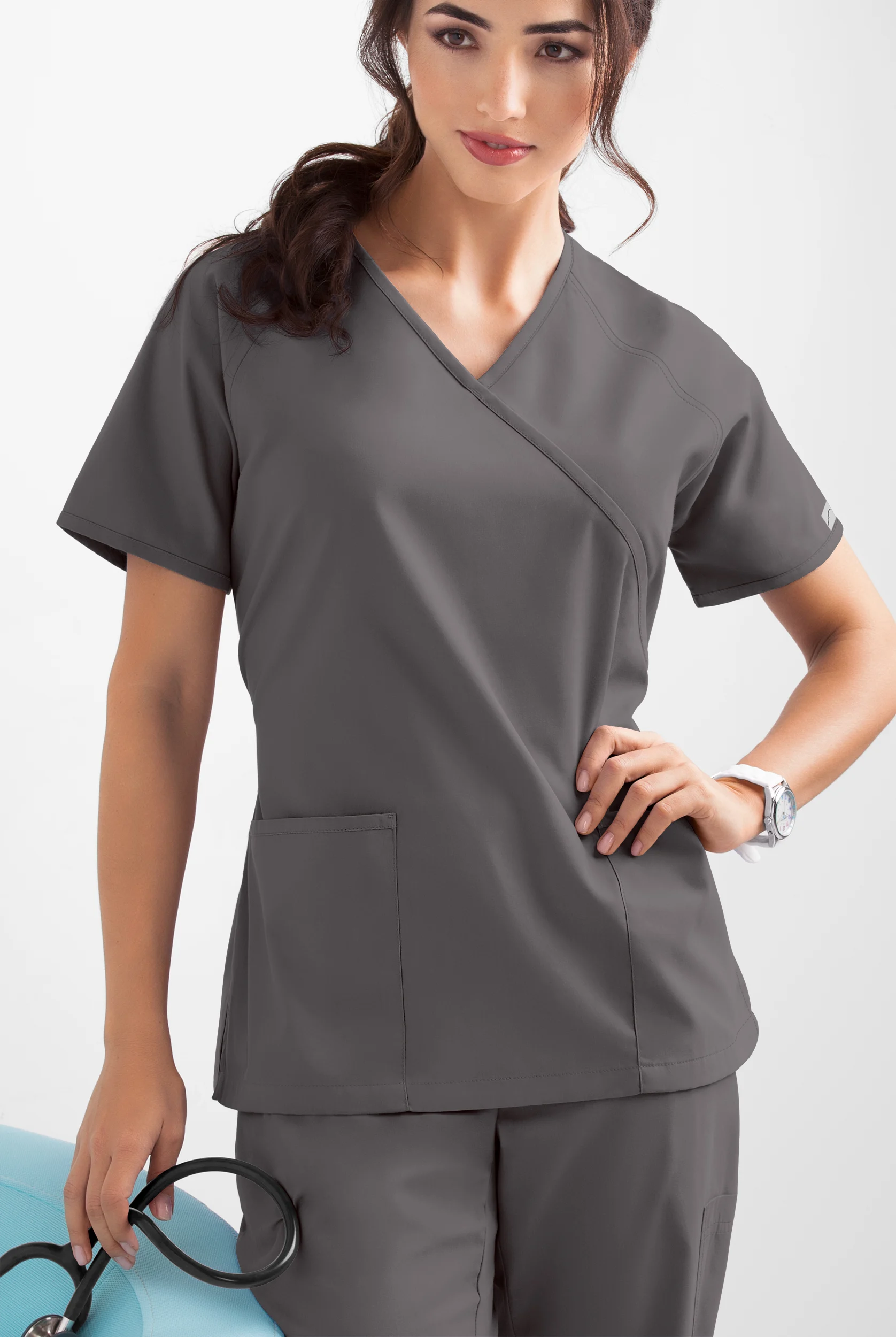 Butter-Soft Core Women's 2-Pocket Solid Mock Wrap Scrub Top