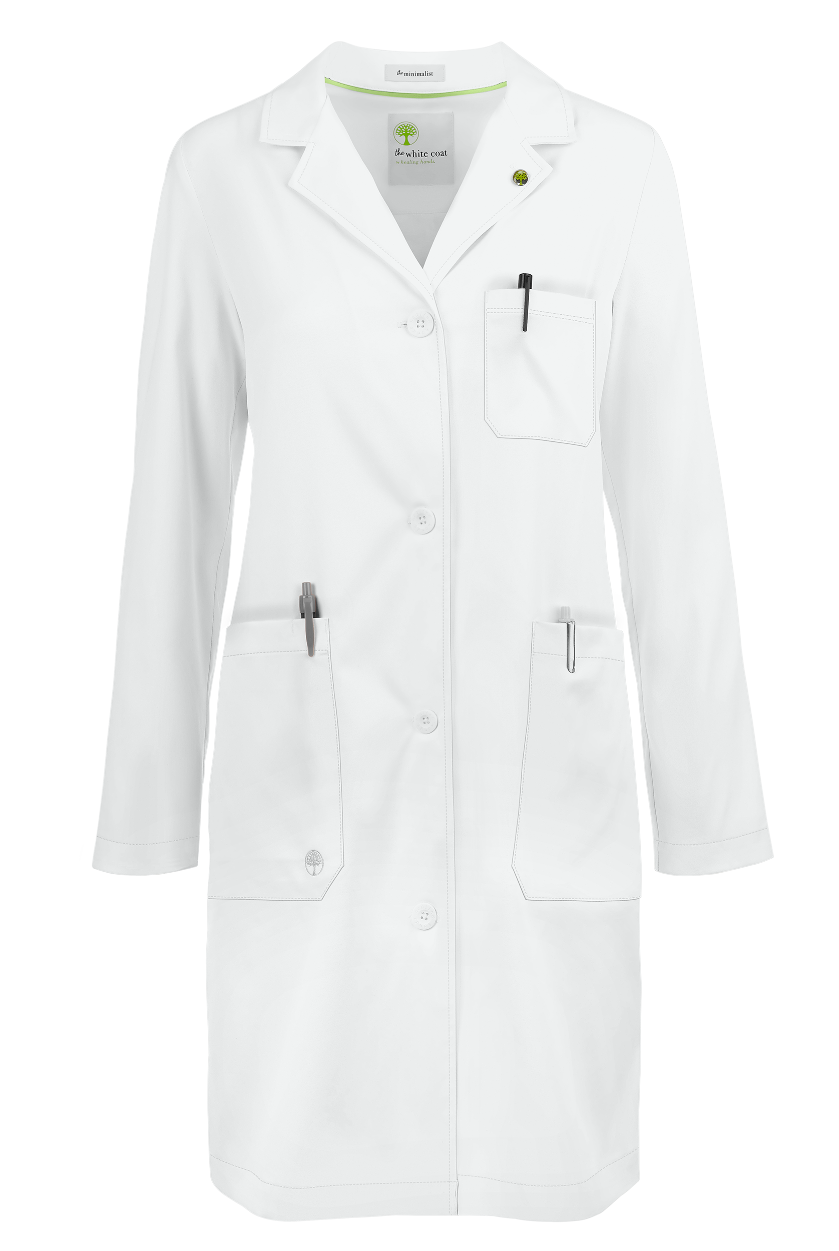 Healing Hands White Coat Minimalist Women's 37 ½" 5-Pocket STRETCH Lab Coat