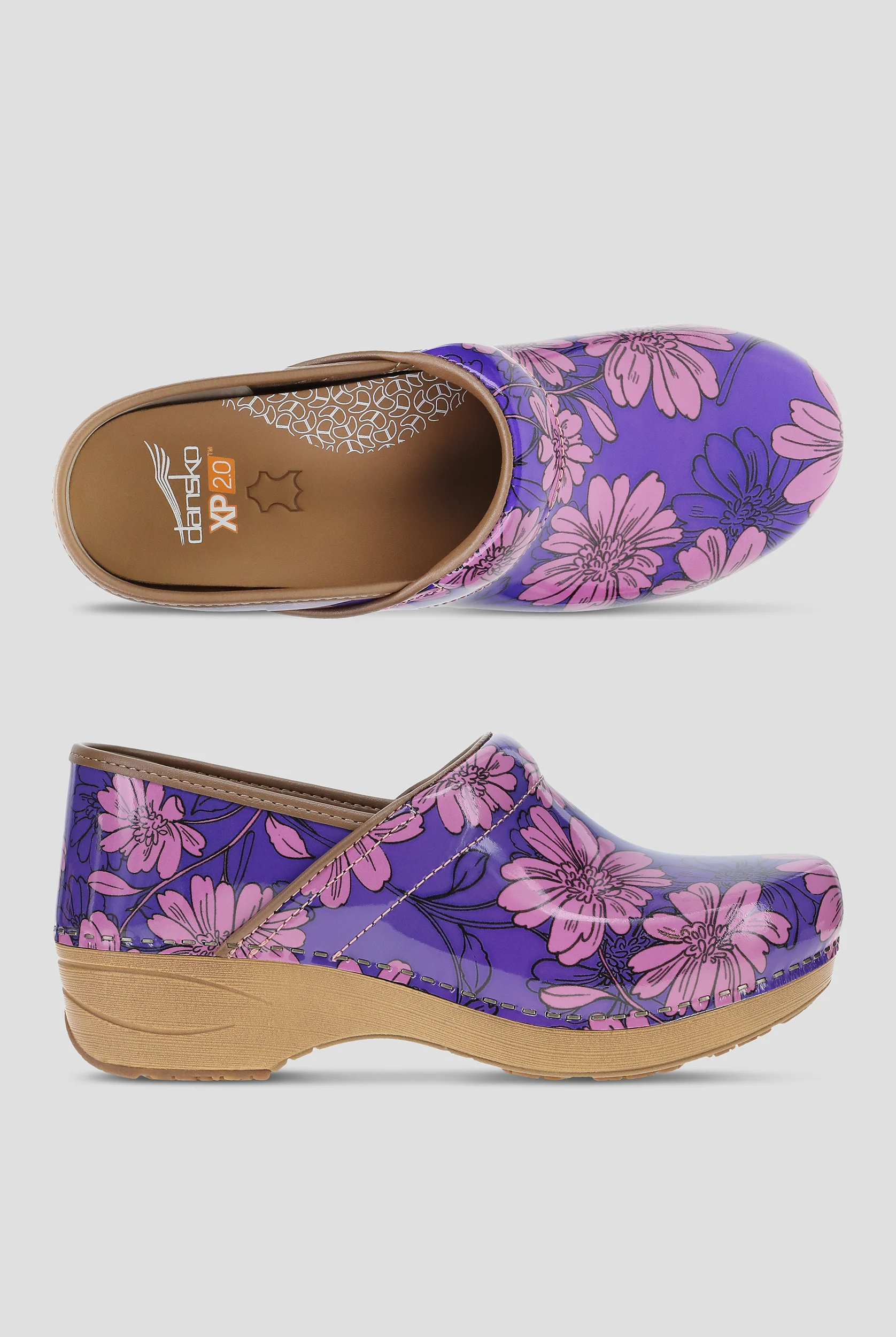 Dansko Women's XP 2.0 Slip Resistant Purple Bloom Patent Leather Clogs