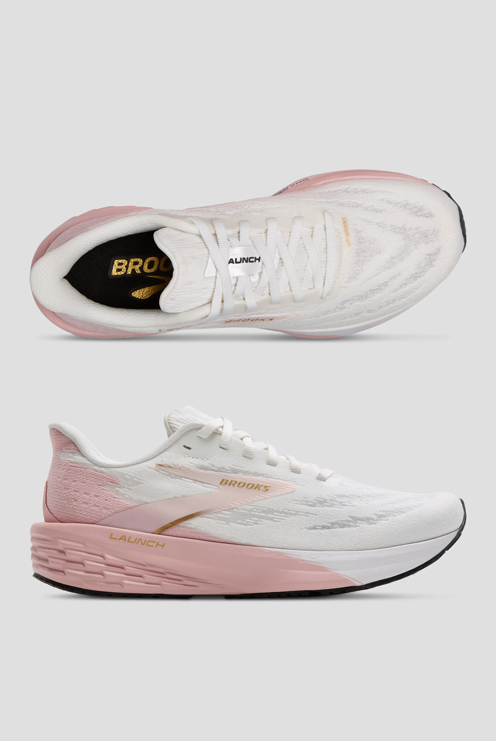 Zapatillas deportivas Brooks Launch 11 White/Gold/Pink con cordones para mujer