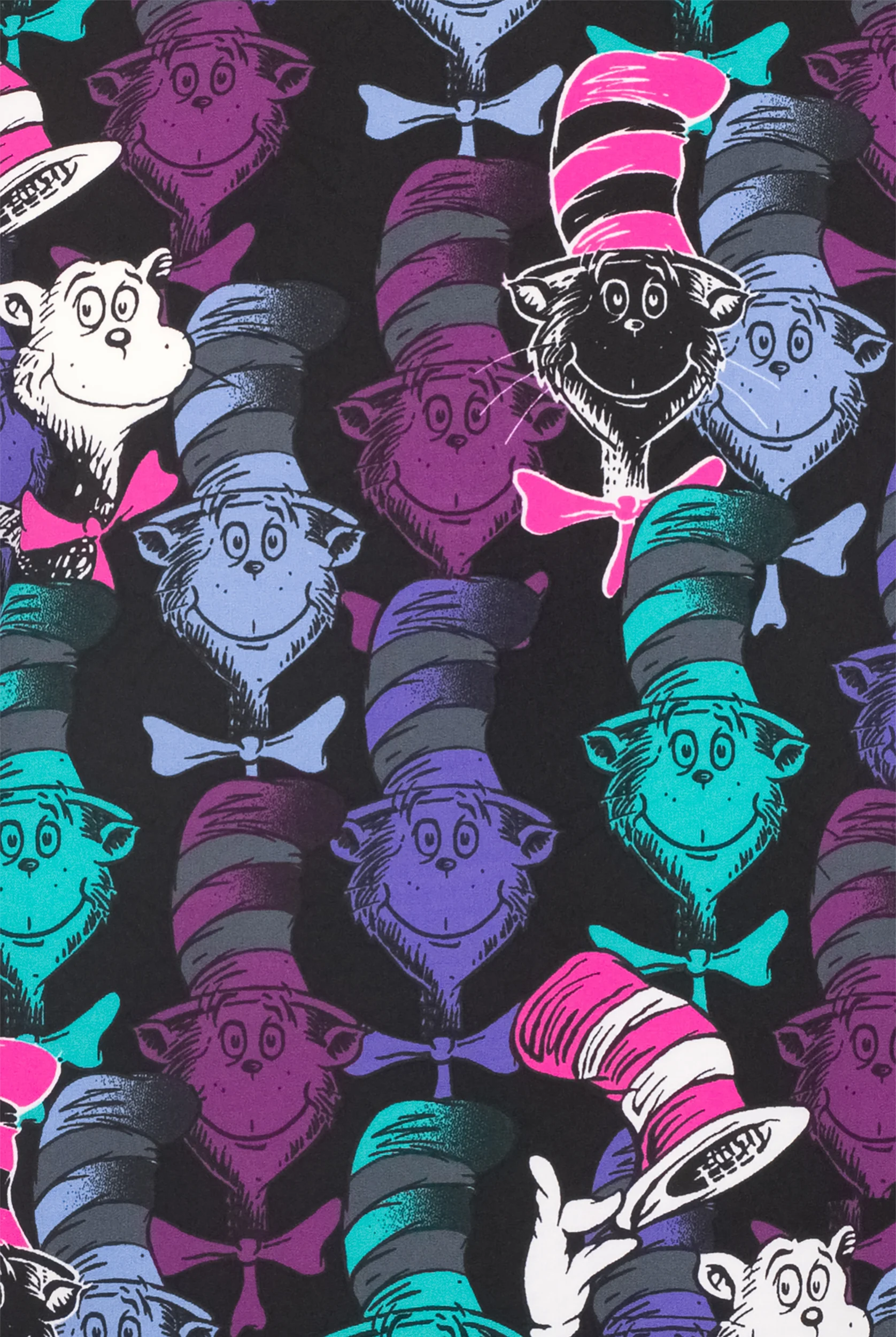 Tooniforms Dr. Seuss One Colorful Cat Women's 2-Pocket STRETCH V-Neck Print Scrub Top