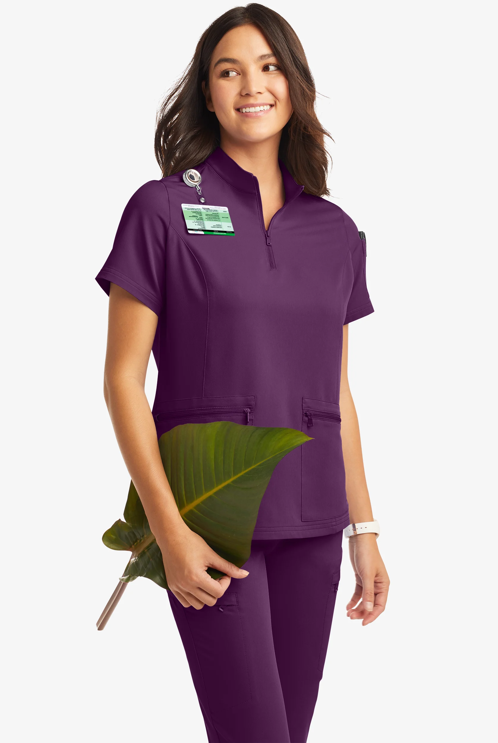 Butter-Soft Women's 5-Pocket Zipper Neck Short Sleeve Scrub Top **Slightly IRREGULAR**
