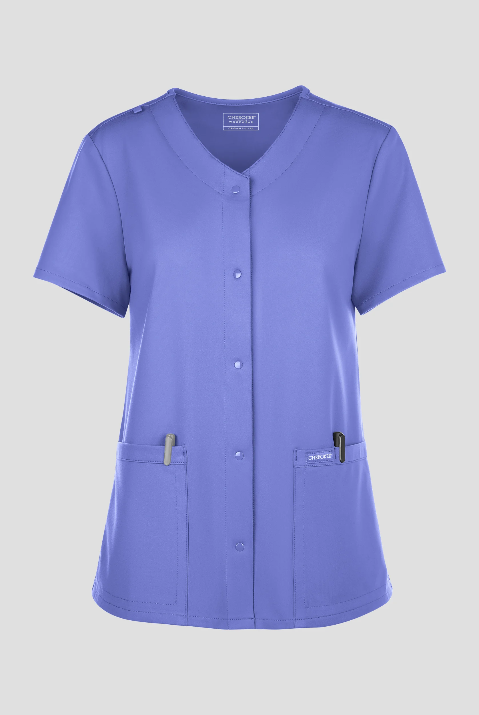 Cherokee Workwear Originals Ultra Women's 2-Pocket Snap Front V- Neck Scrub Top