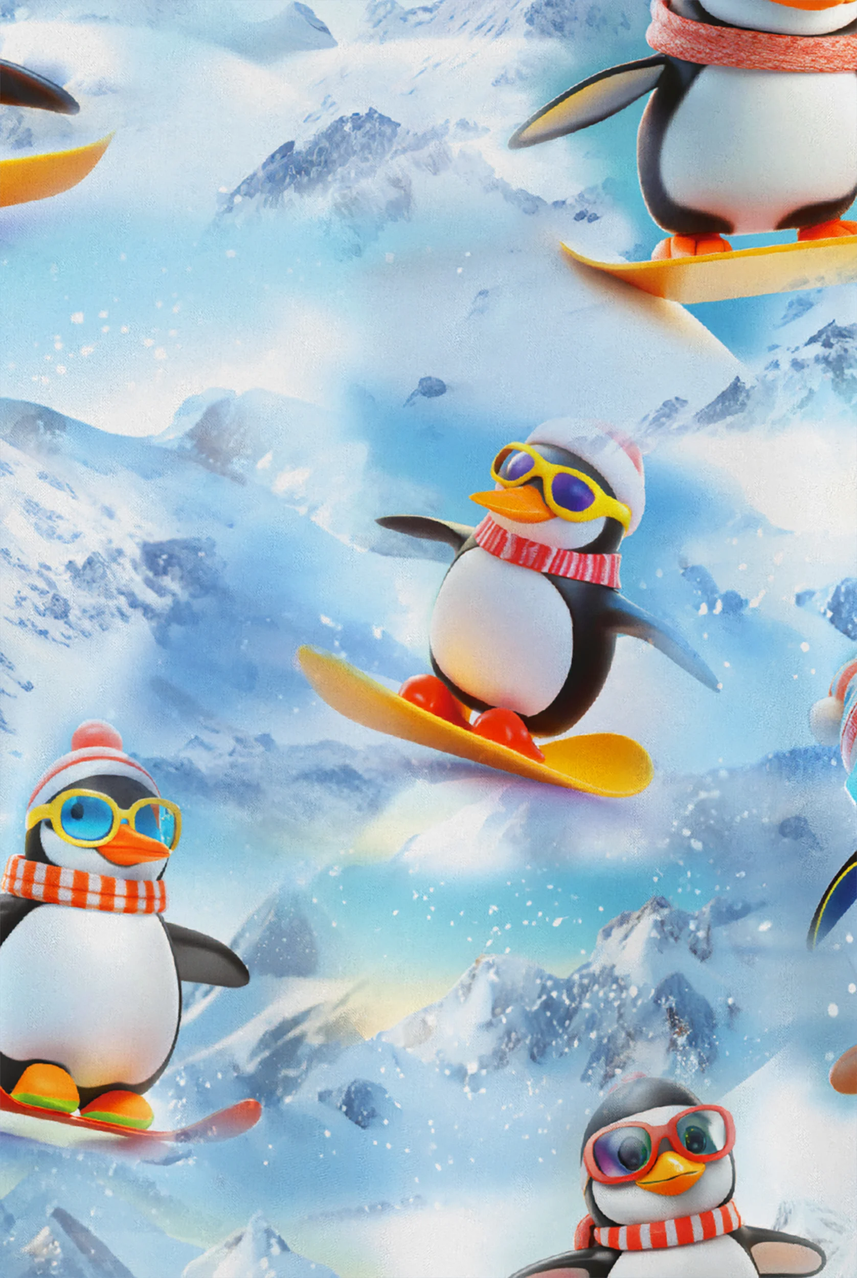 Butter-Soft STRETCH Penguin Slopes Women's 2-Pocket V-Neck Print Scrub Top