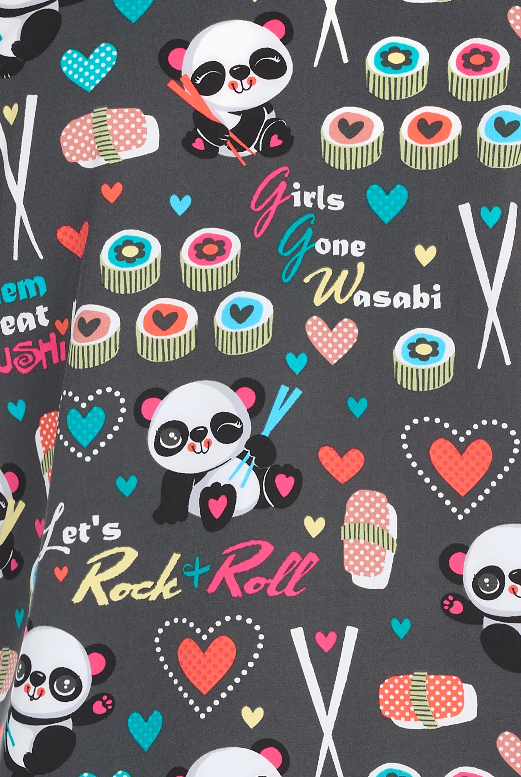 Cherokee Girls Gone Wasabi Pandas Women's 2-Pocket STRETCH V-Neck Print Scrub Top