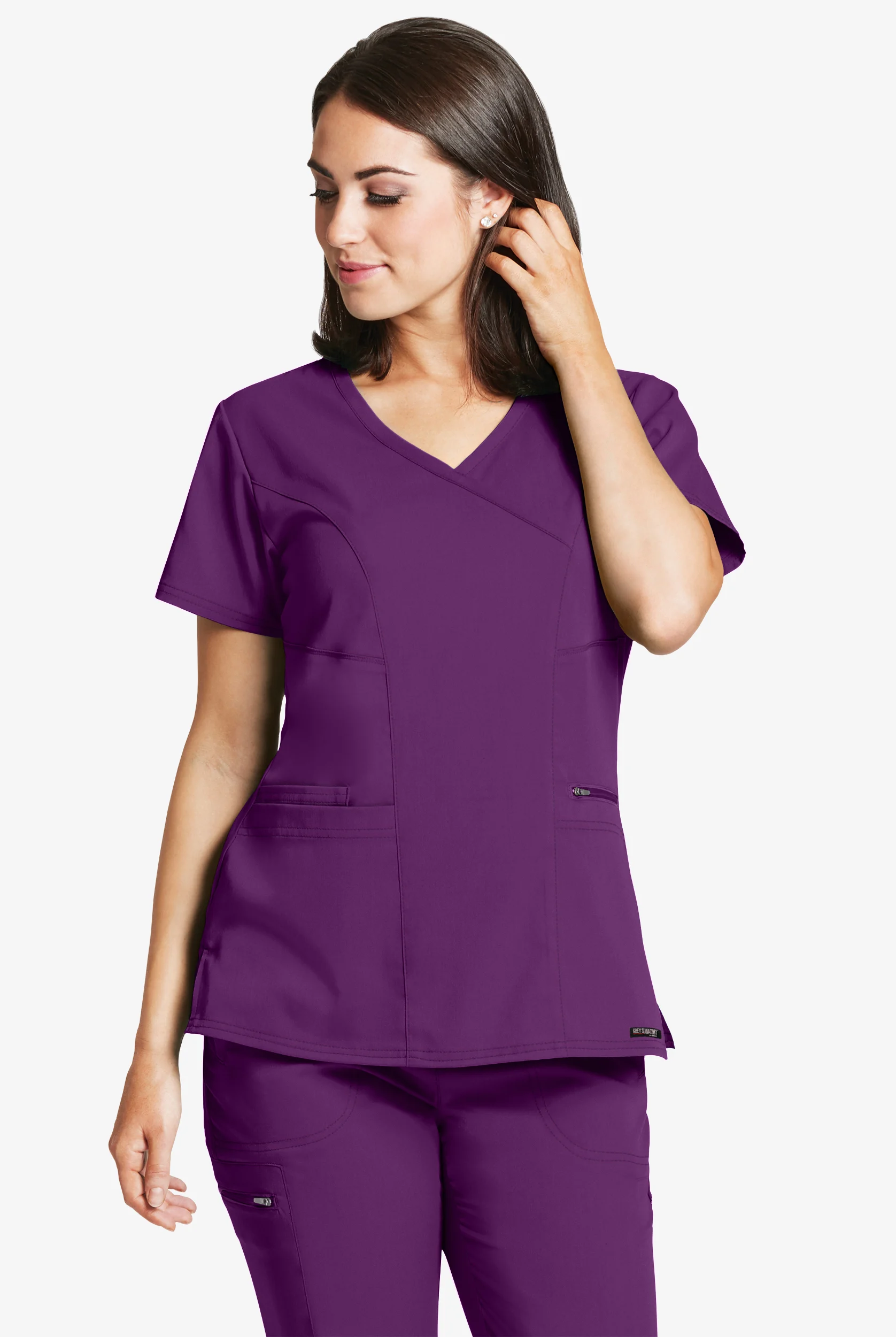 Grey's Anatomy by Barco Spandex STRETCH Kim Women's 3-Pocket Mock Wrap Scrub Top