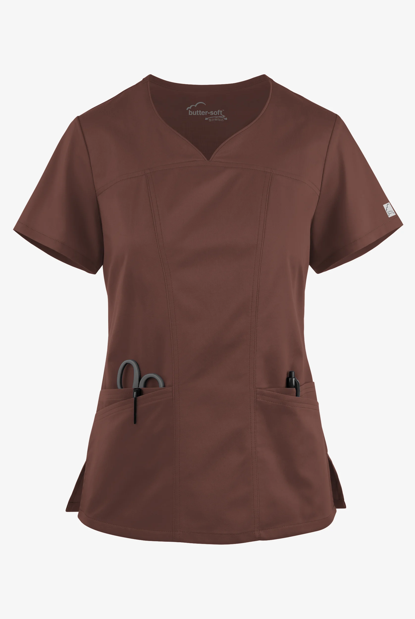 Blusa médica UA Butter-Soft STRETCH con escote corazón y 4 bolsillos para mujer