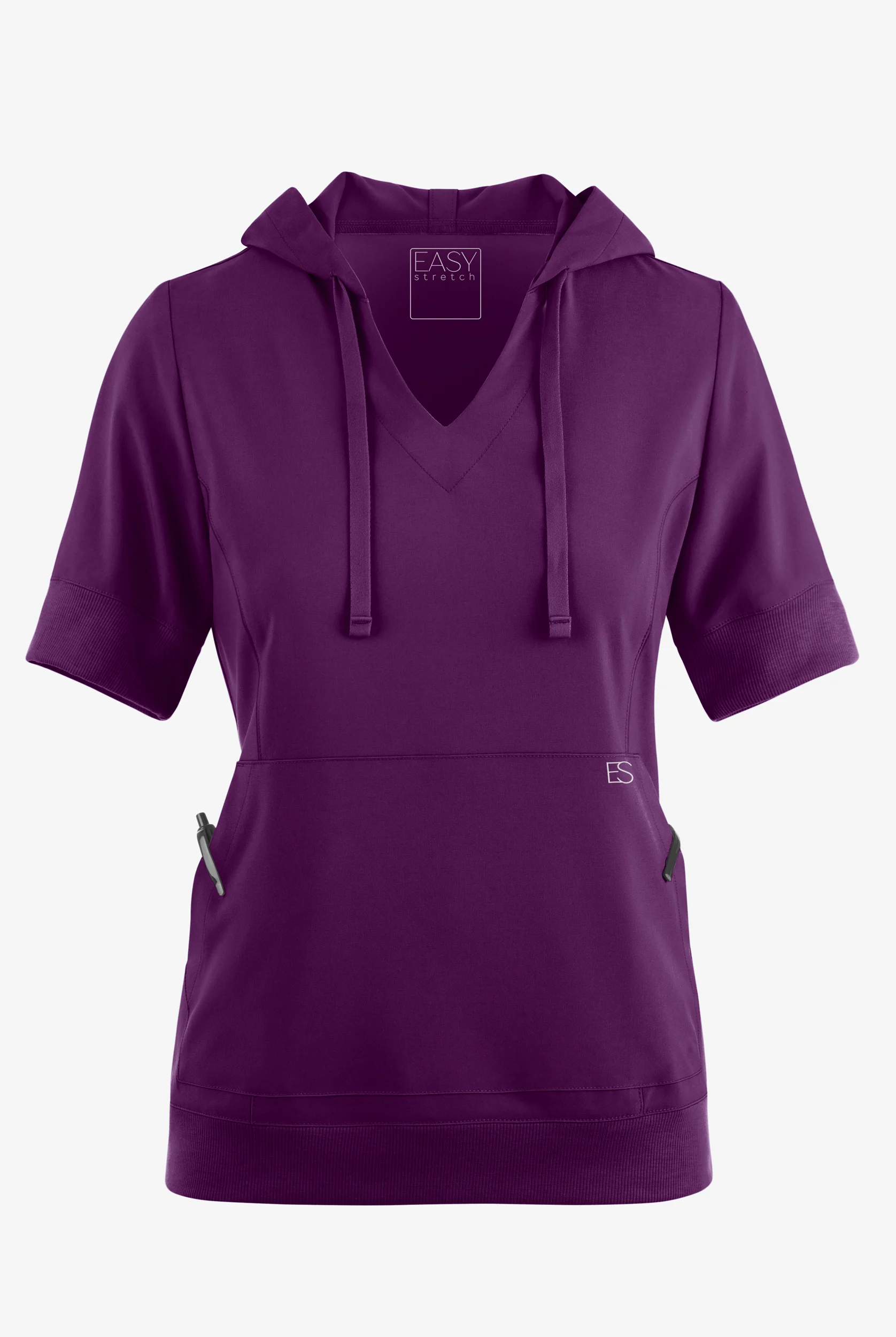 Easy STRETCH True Women's 3-Pocket Short Sleeve Pull-Over Scrub Hoodie