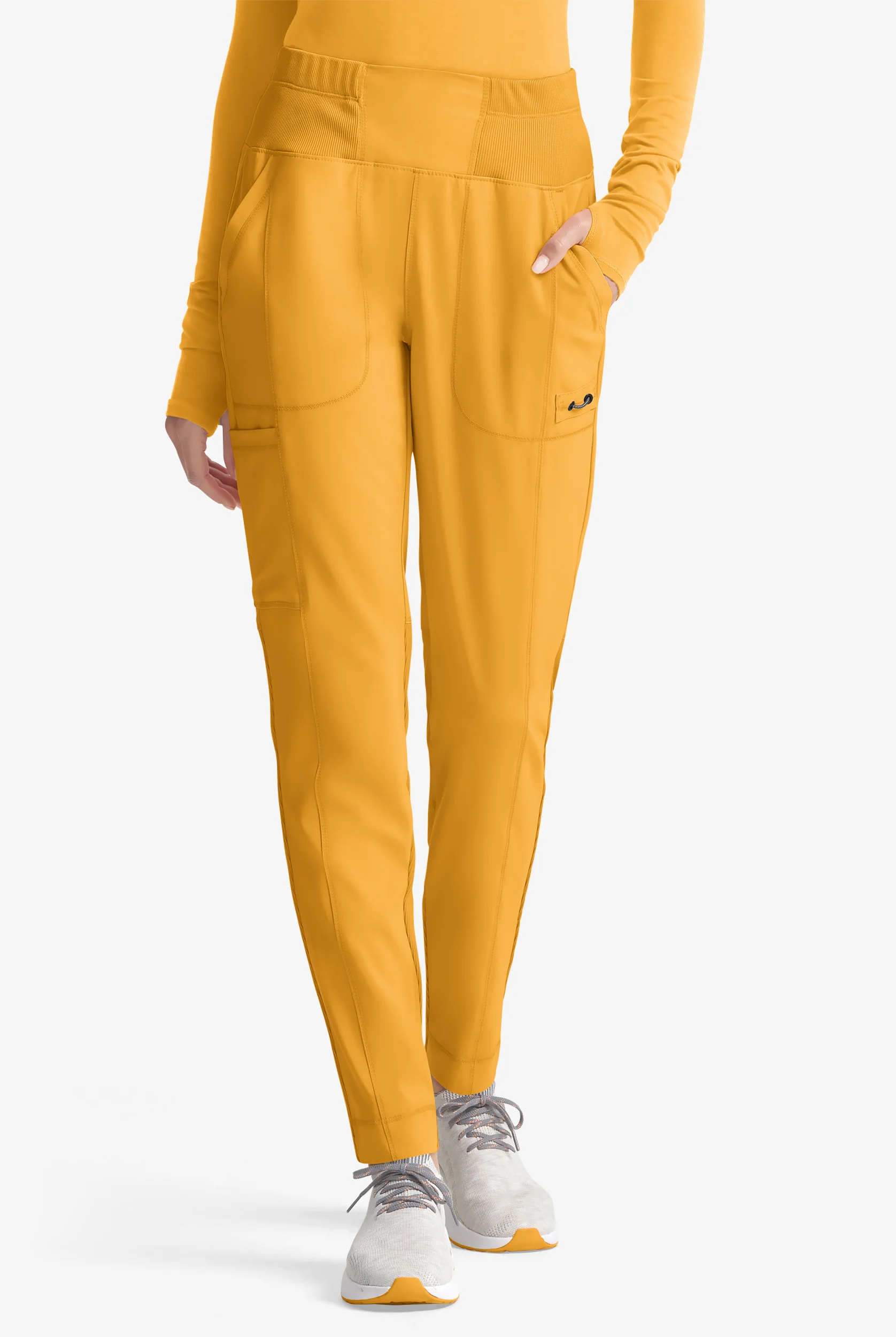 Infinity Women's 5-Pocket STRETCH Rib-Knit Detail High Waisted Slim Leg Scrub Pants