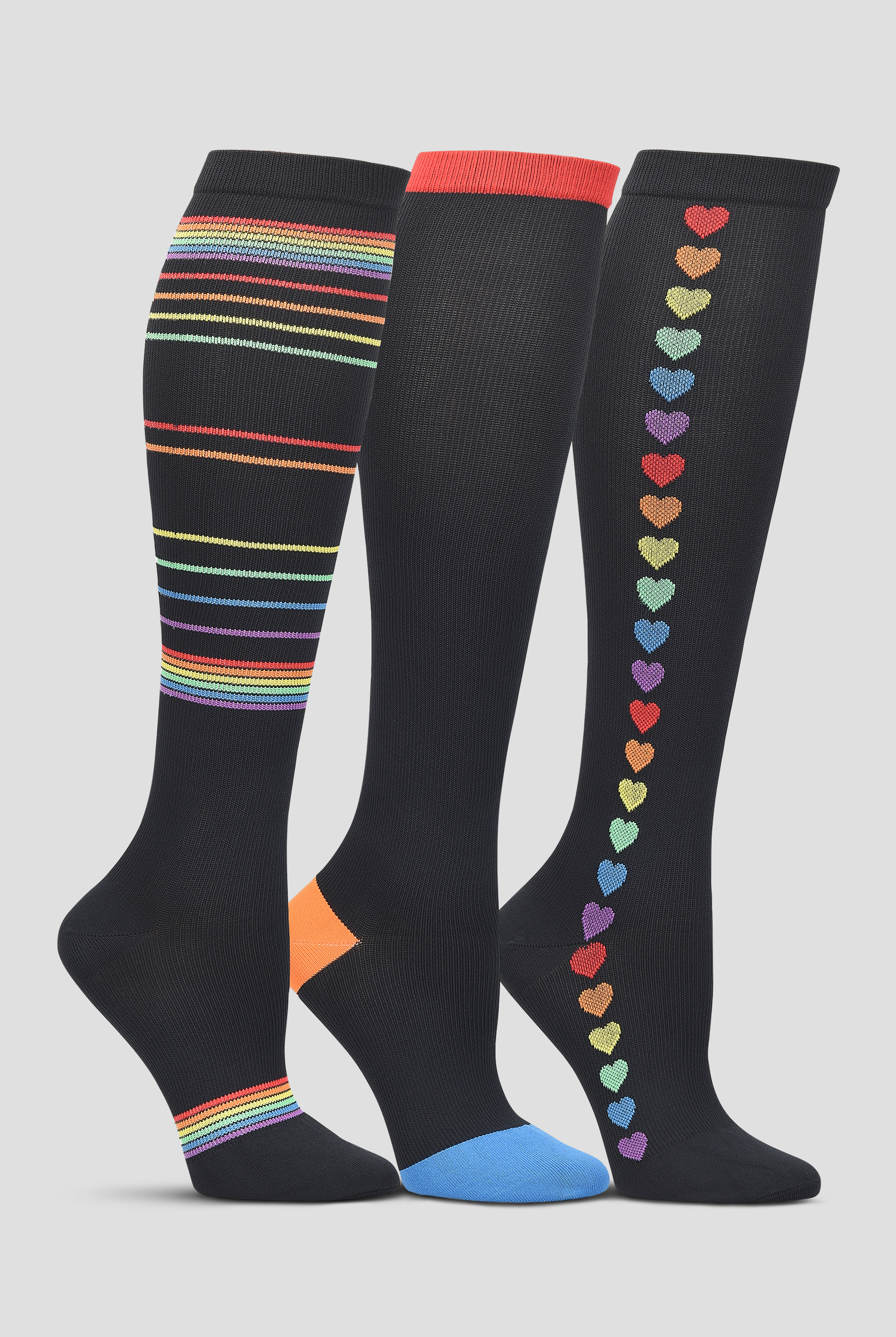 Nurse Mates Rainbow Women's 12-14 mmHg Light Compression 3 pack Socks