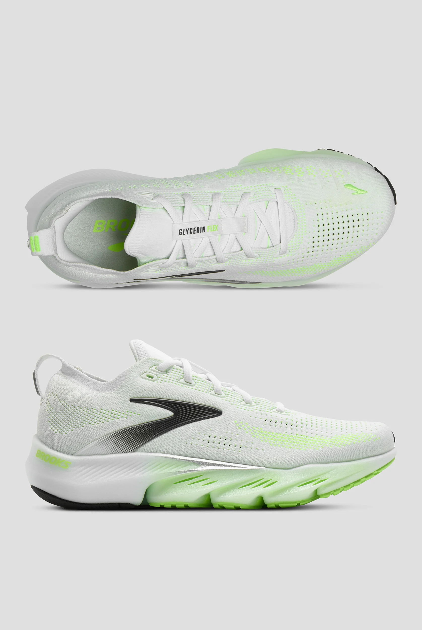Zapatillas deportivas Brooks Glycerin Flex White/Green Gecko/Phantom con cordones para hombre