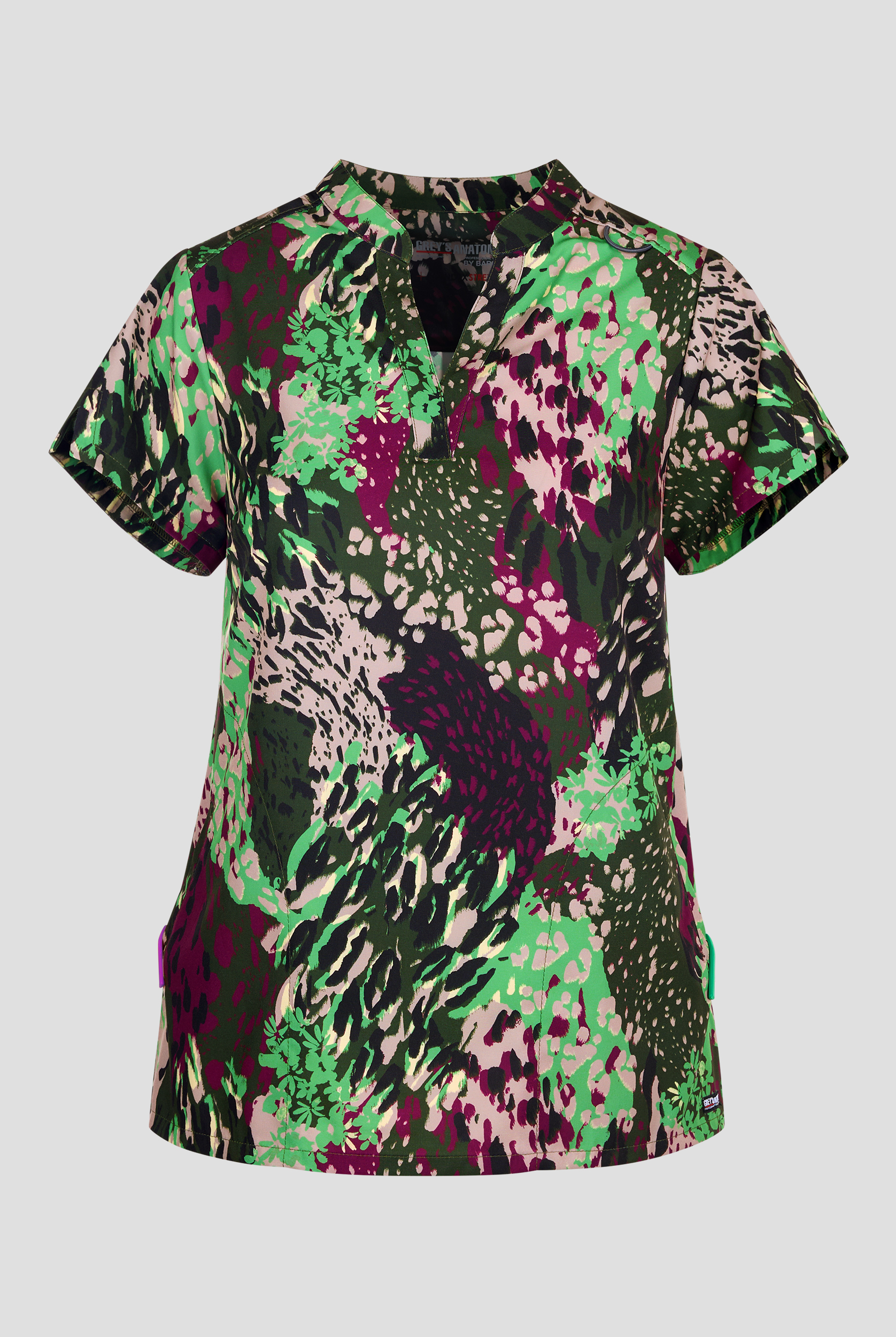 Grey's Anatomy Spandex Animal Expression Women's 2-Pocket STRETCH V-Neck Print Scrub Top