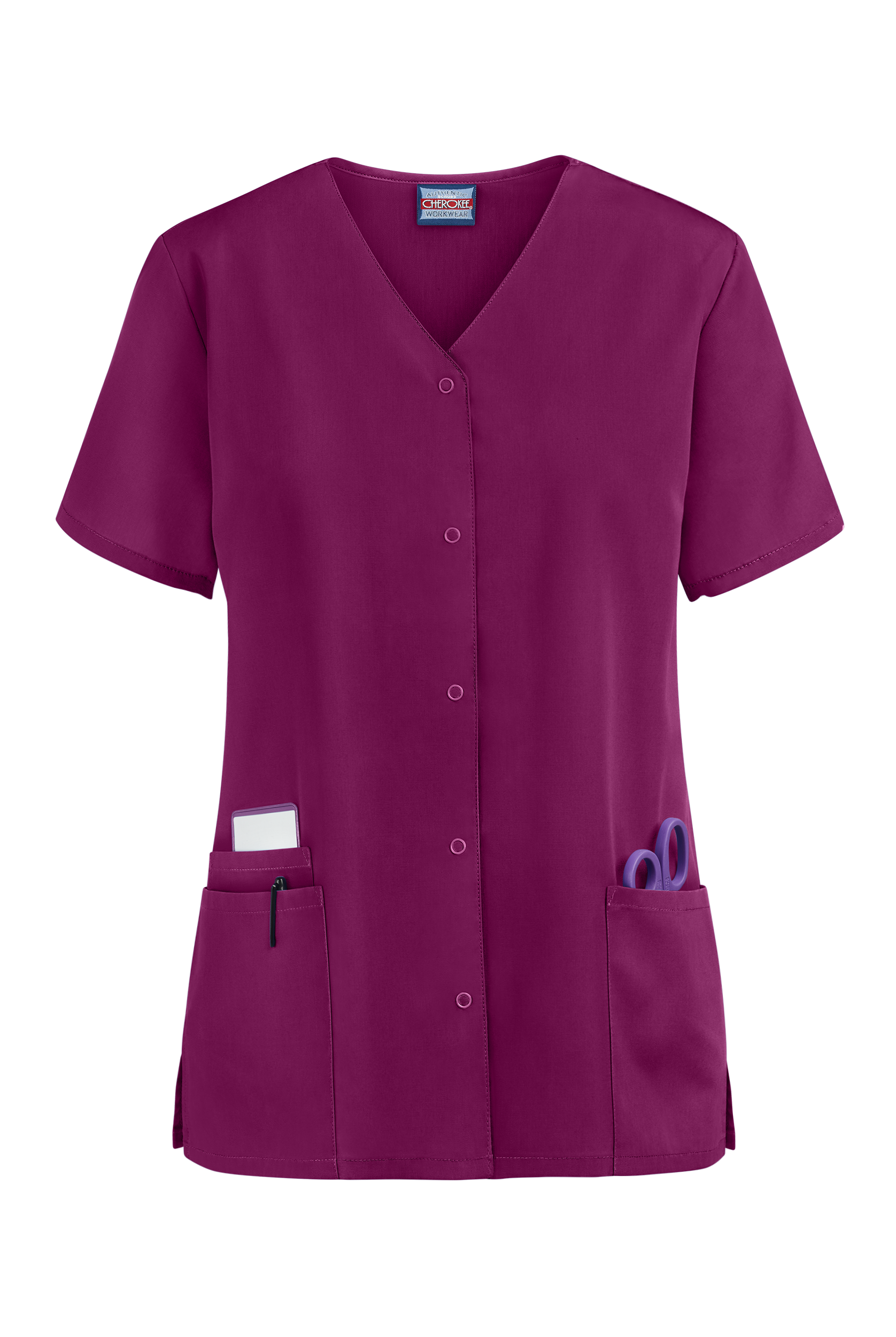 Cherokee Workwear Women's 3-Pocket Snap Front Scrub Top
