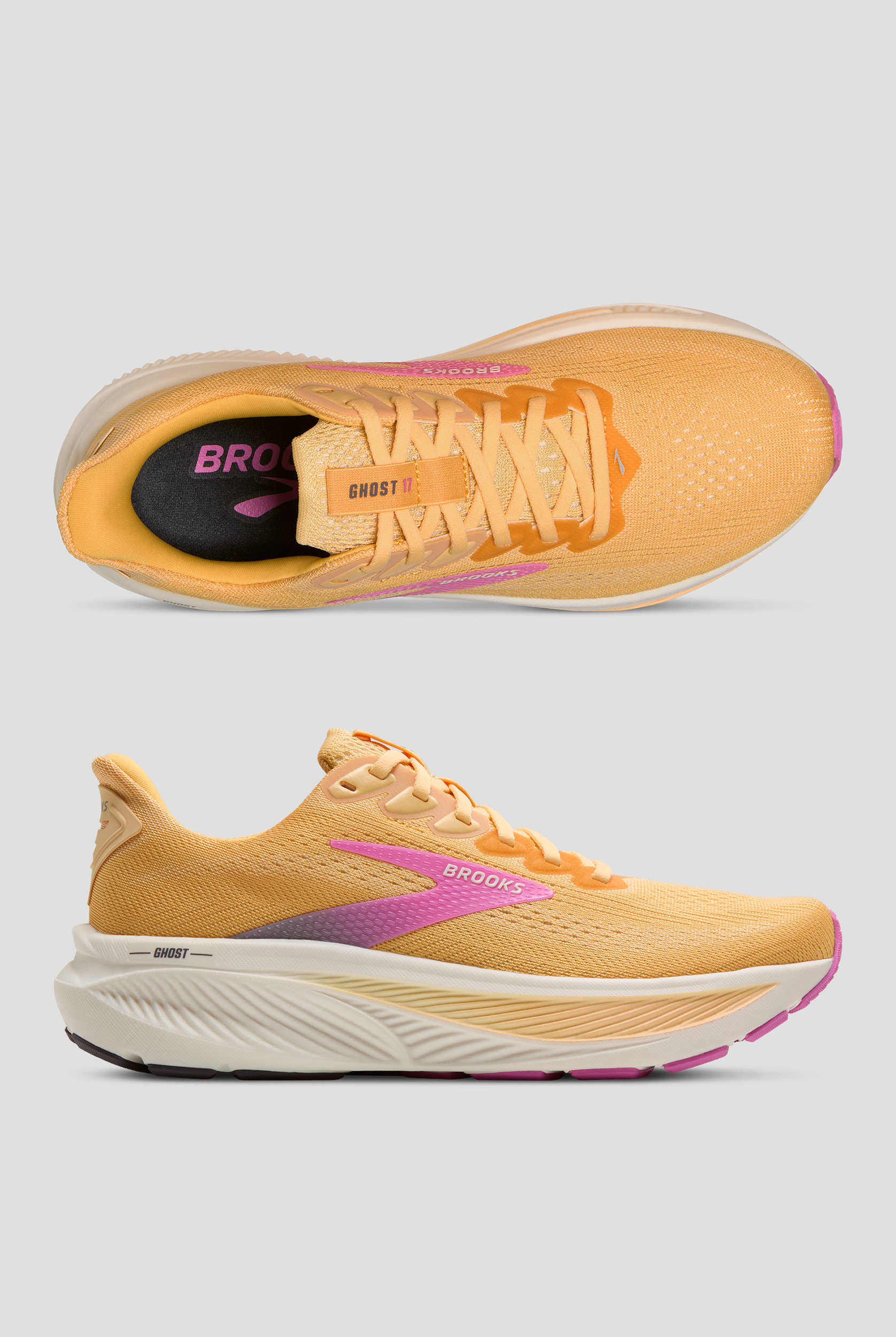 Zapatillas deportivas de enfermería Brooks Ghost 17 Apricot/Grey/Pink con cordones para mujer