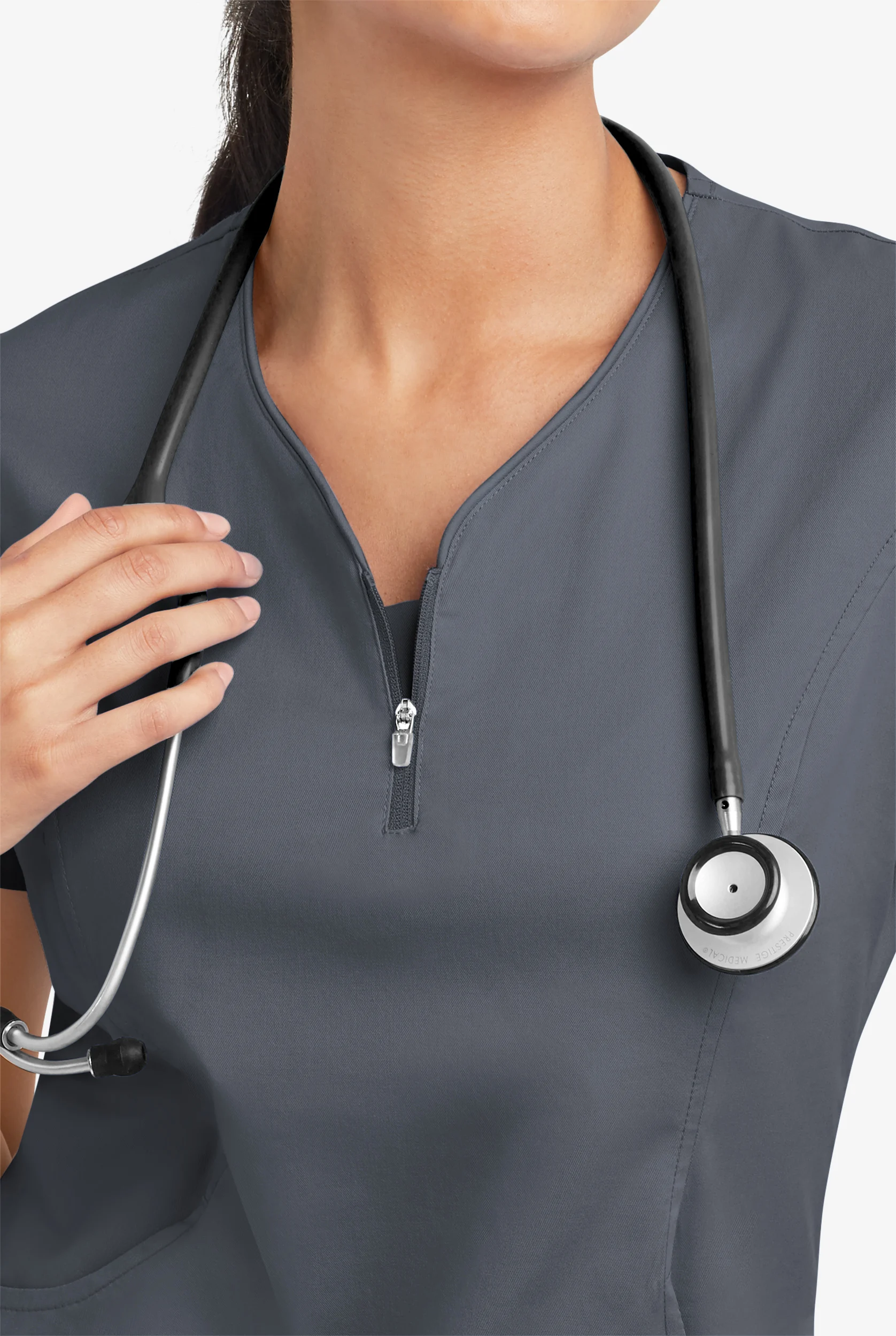 Butter-Soft STRETCH Women's 4-Pocket Curved Neck Zipper Scrub Top