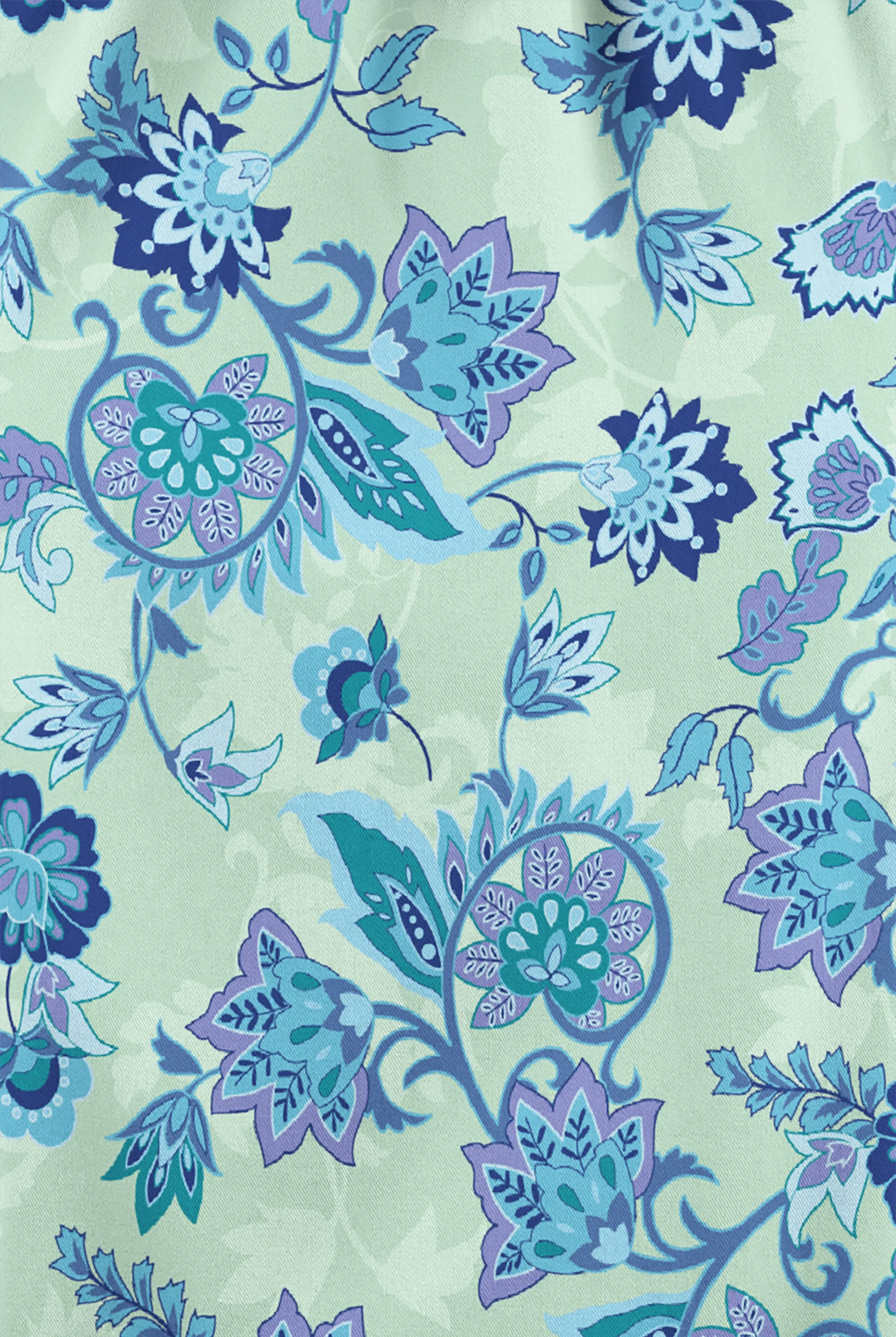 Butter-Soft STRETCH Jacobean Eucalyptus Leaf Women's 6-Pocket Peasant Style Print Scrub Top