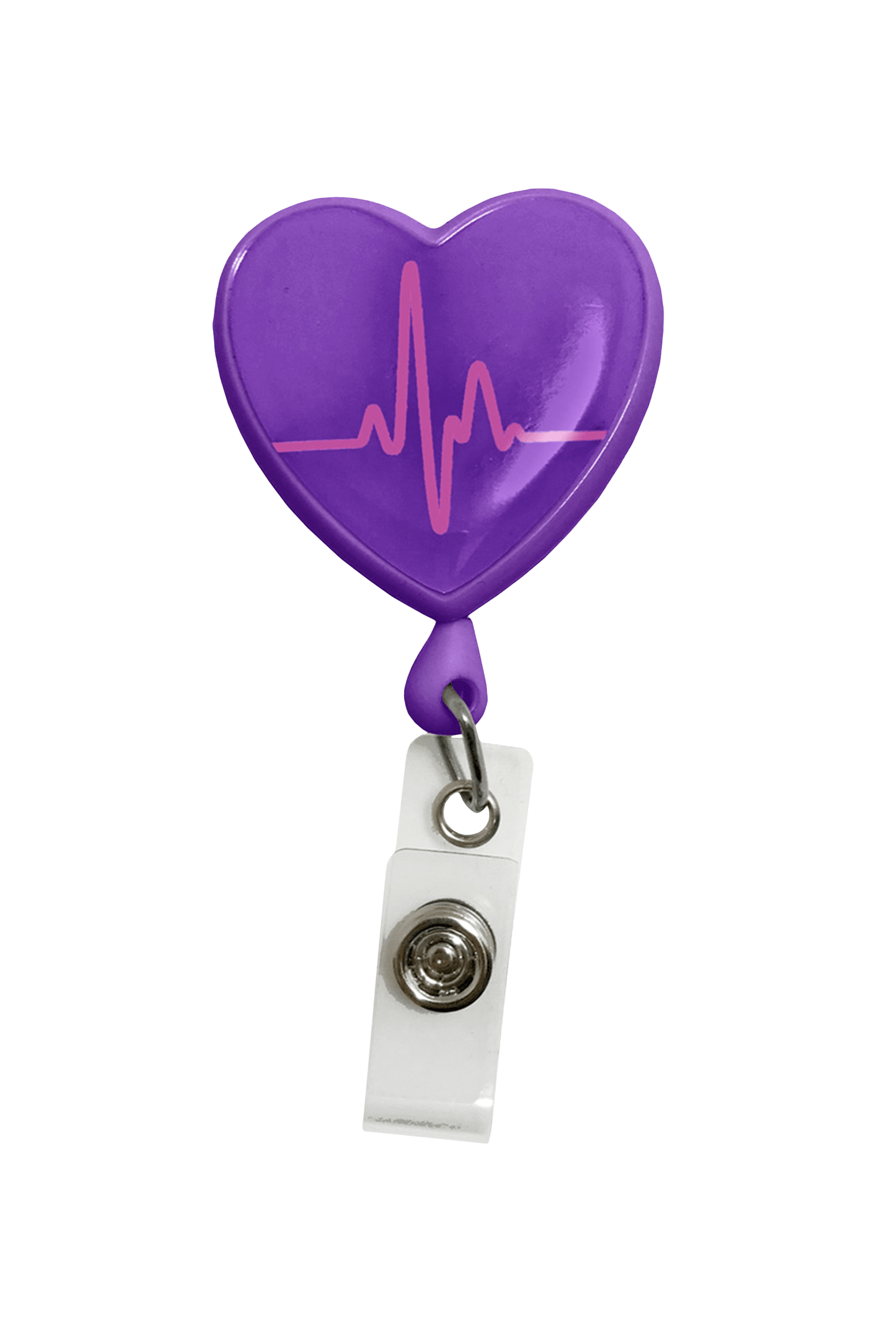 Prestige Deluxe Retracteze™ Purple EKG Heart Button Snap ID Badge Holder
