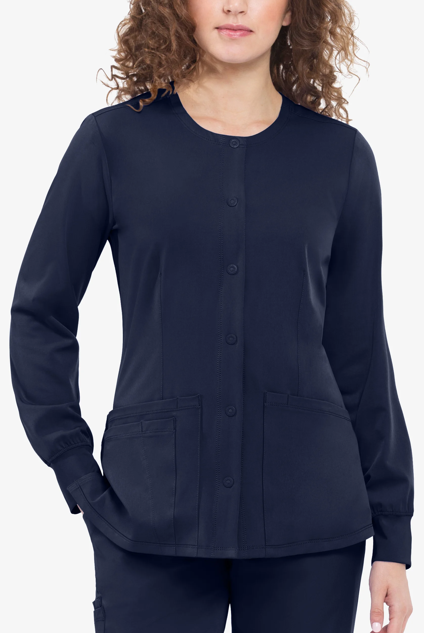 HH Works by Healing Hands Megan Women's 4-Pocket STRETCH Round Neck Warm-Up Scrub Jacket