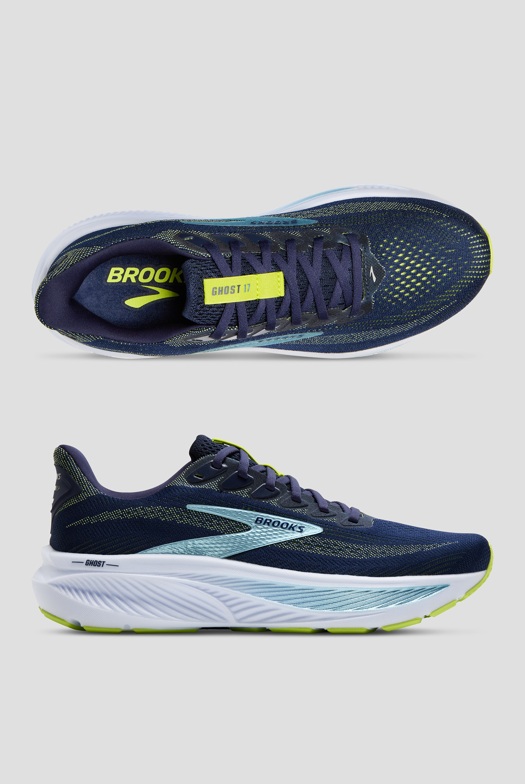 Zapatillas deportivas Brooks Ghost 17 Peacoat/Lime/Blue con cordones para hombre