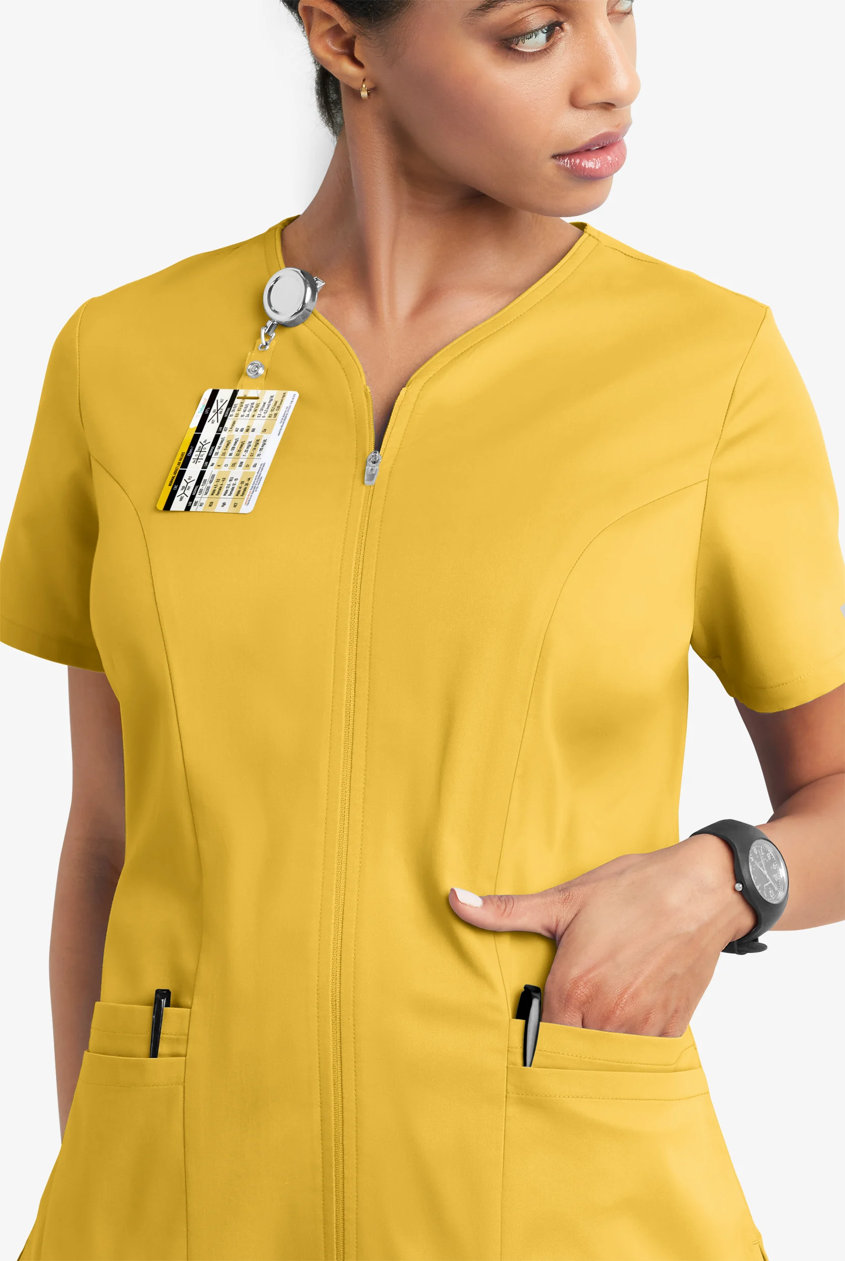 Blusa m&eacute;dica UA Butter-Soft STRETCH con cremallera y 4 bolsillos para mujer