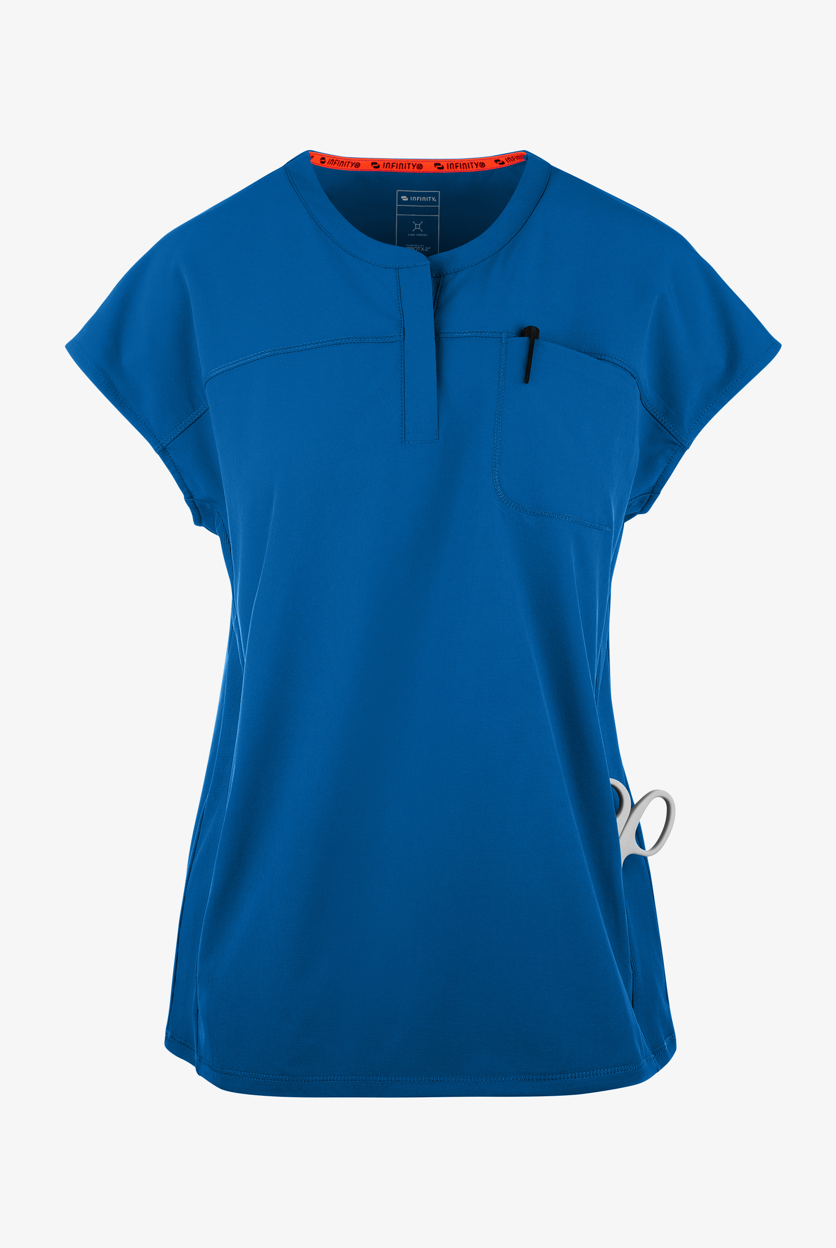 Infinity GNR8 Women's 3-Pocket STRETCH Rib-Knit Dolman Sleeve Zip Placket Round Neck Scrub Top