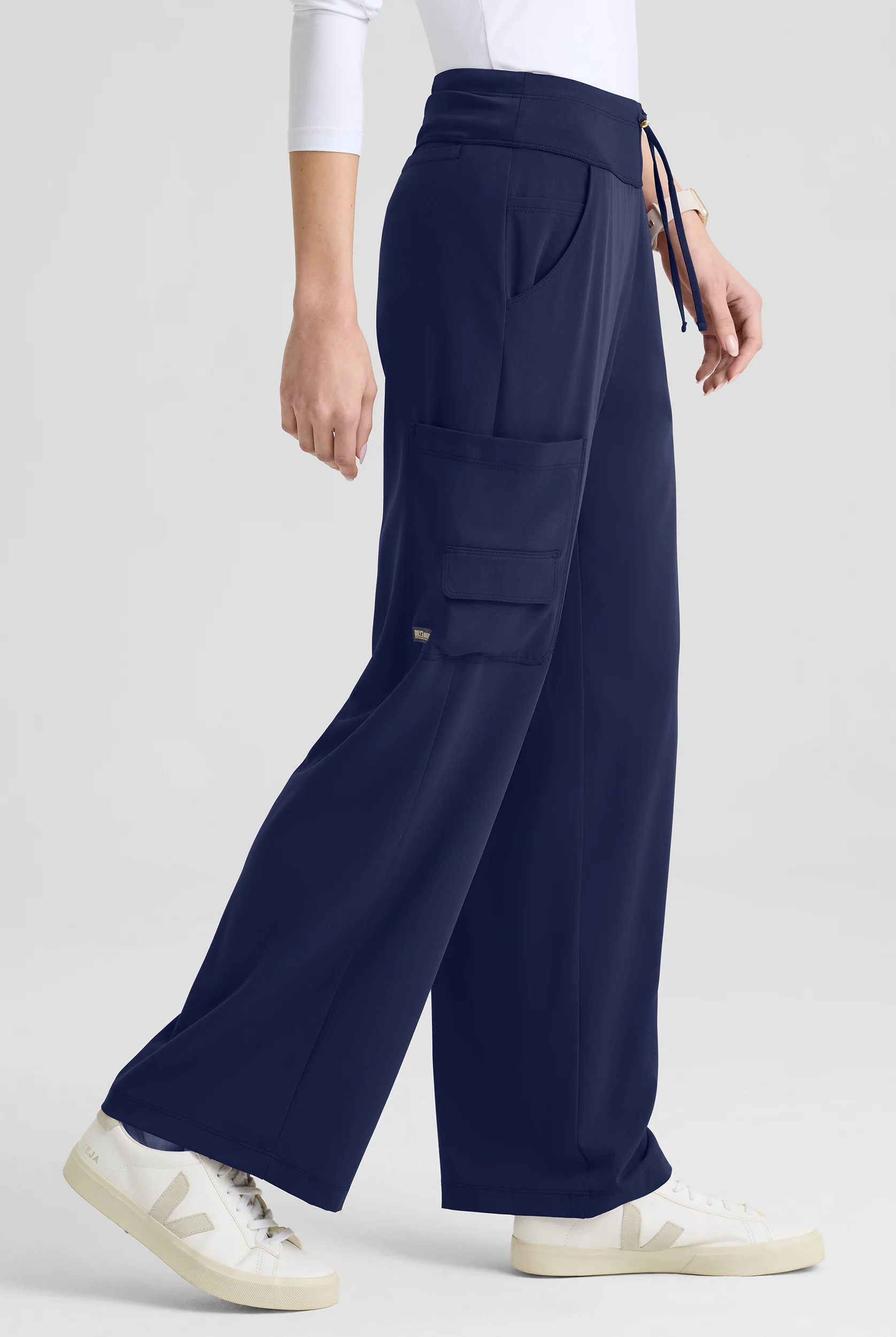 Grey's Anatomy by Barco Cultivate Aria Women's 6-Pocket STRETCH Drawstring Wide Leg Scrub Pants - Petite