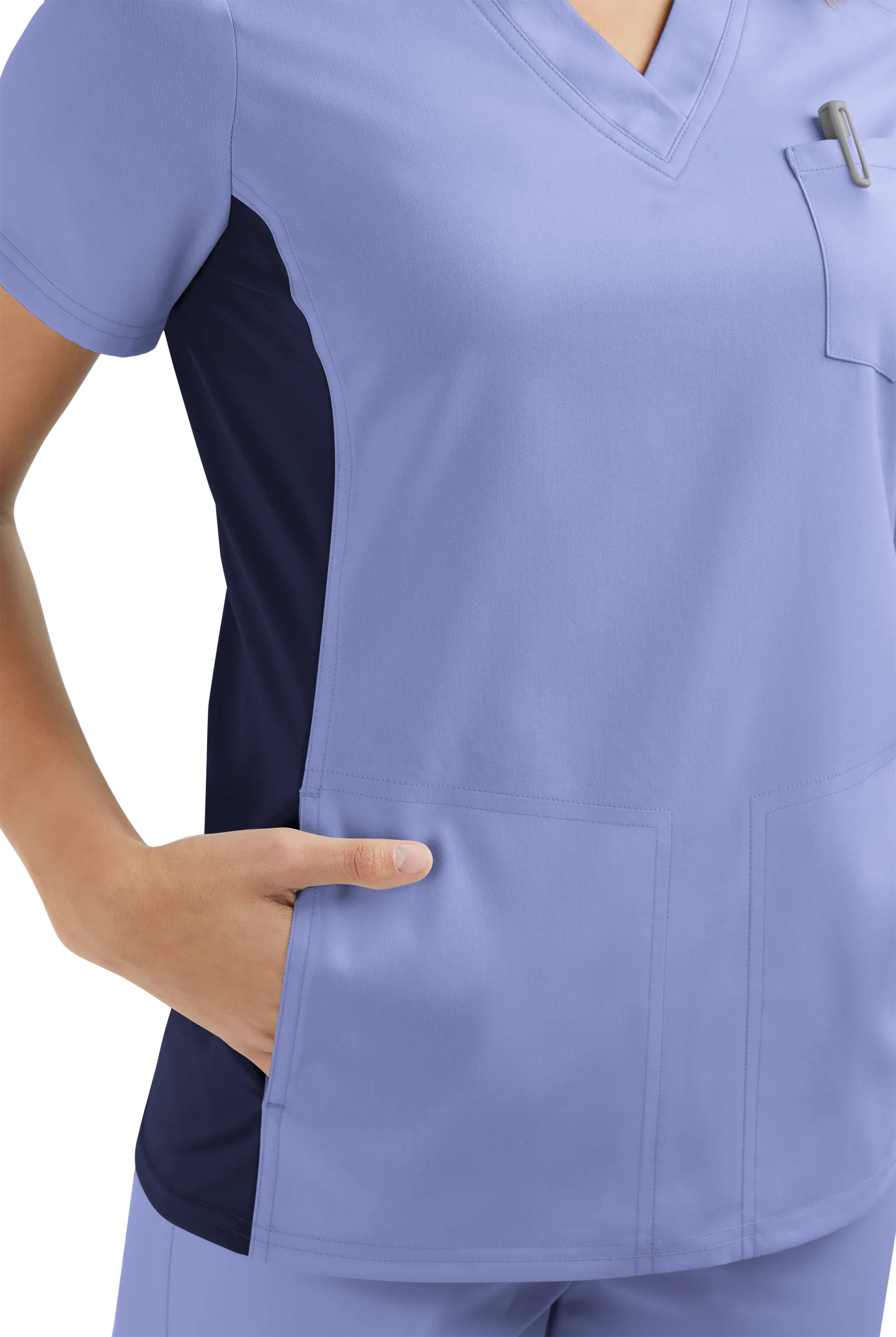 Strictly Scrubs Women's 3-Pocket Knit Side Panels V-Neck Scrub Top