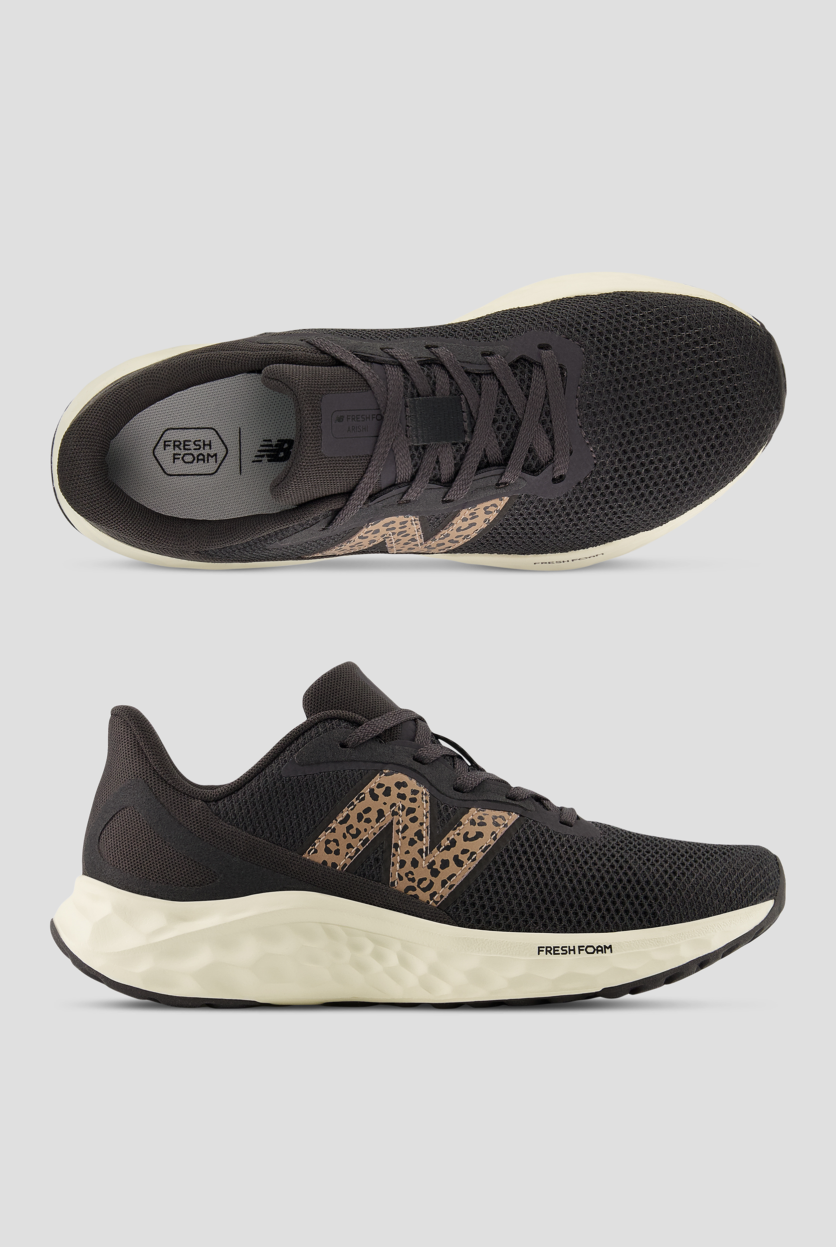 New Balance Women's Arishi Black Cement/Leopard Athletic Lace Up Shoes