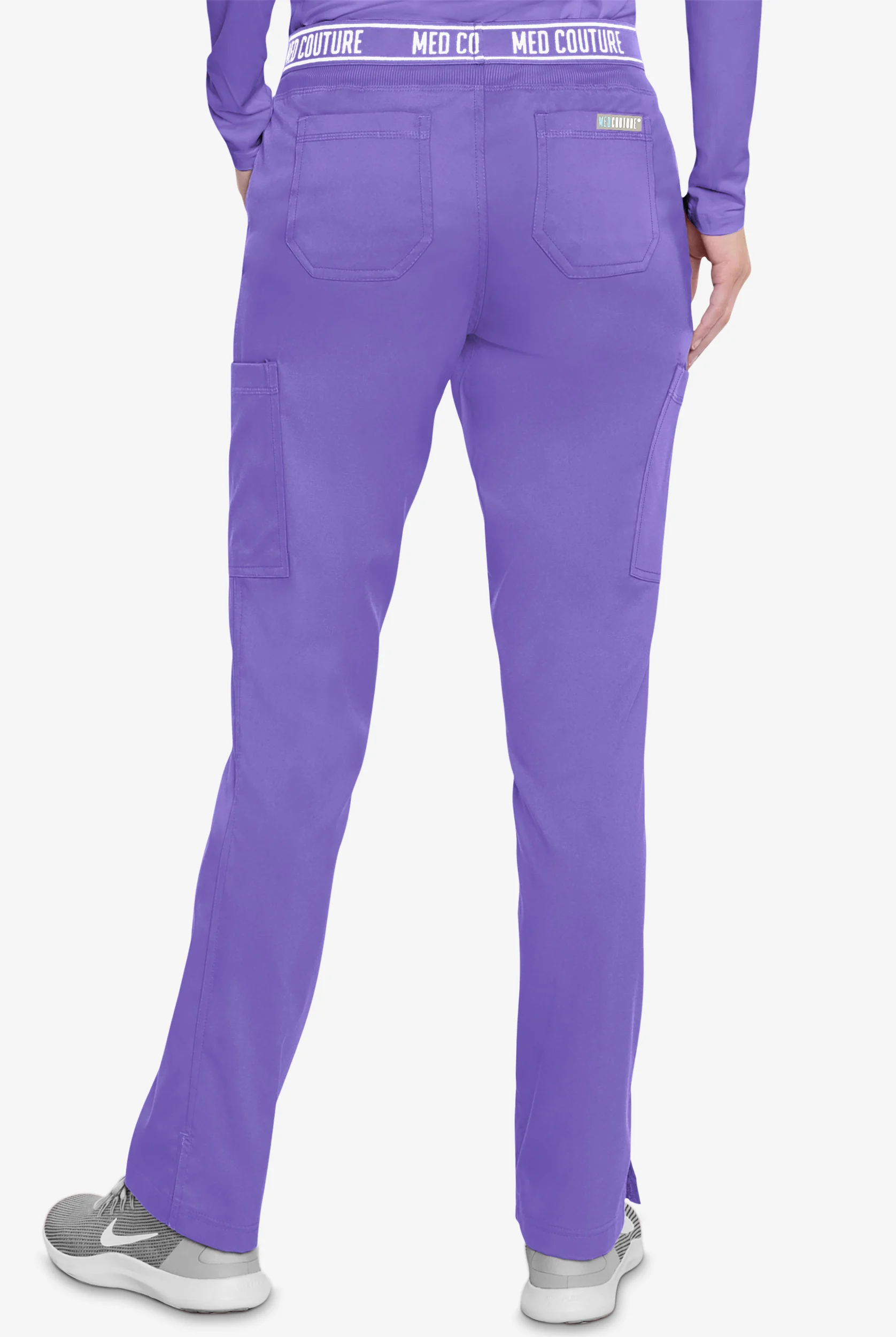 Med Couture Touch Women's 7-Pocket STRETCH Logo Elastic Double Cargo Yoga Scrub Pants