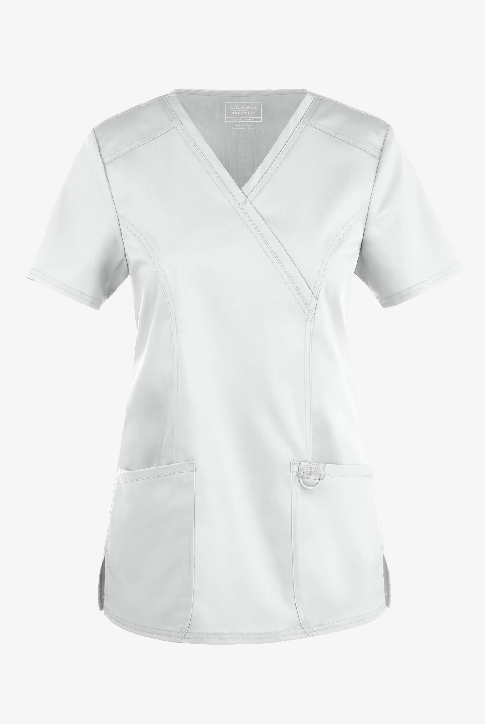 Cherokee Workwear Revolution Women's 2-Pocket STRETCH Mock Wrap Scrub Top