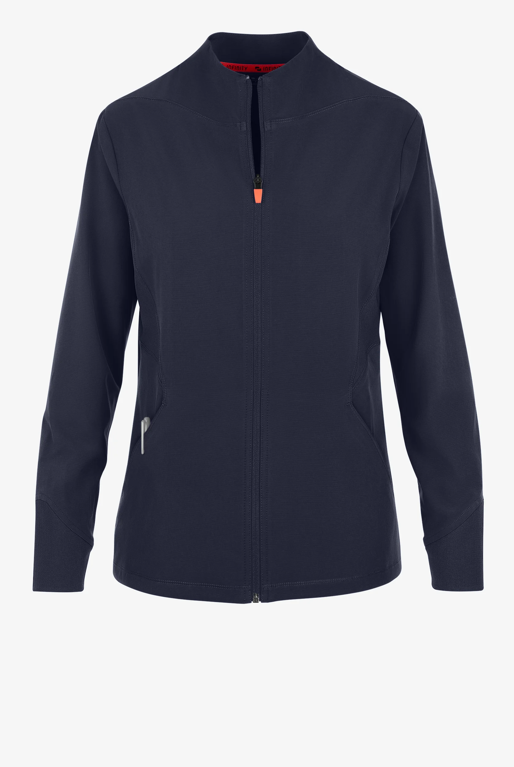 Infinity GNR8 Women's 4-Pocket STRETCH Rib-Knit Zip Front Round Neck Scrub Jacket