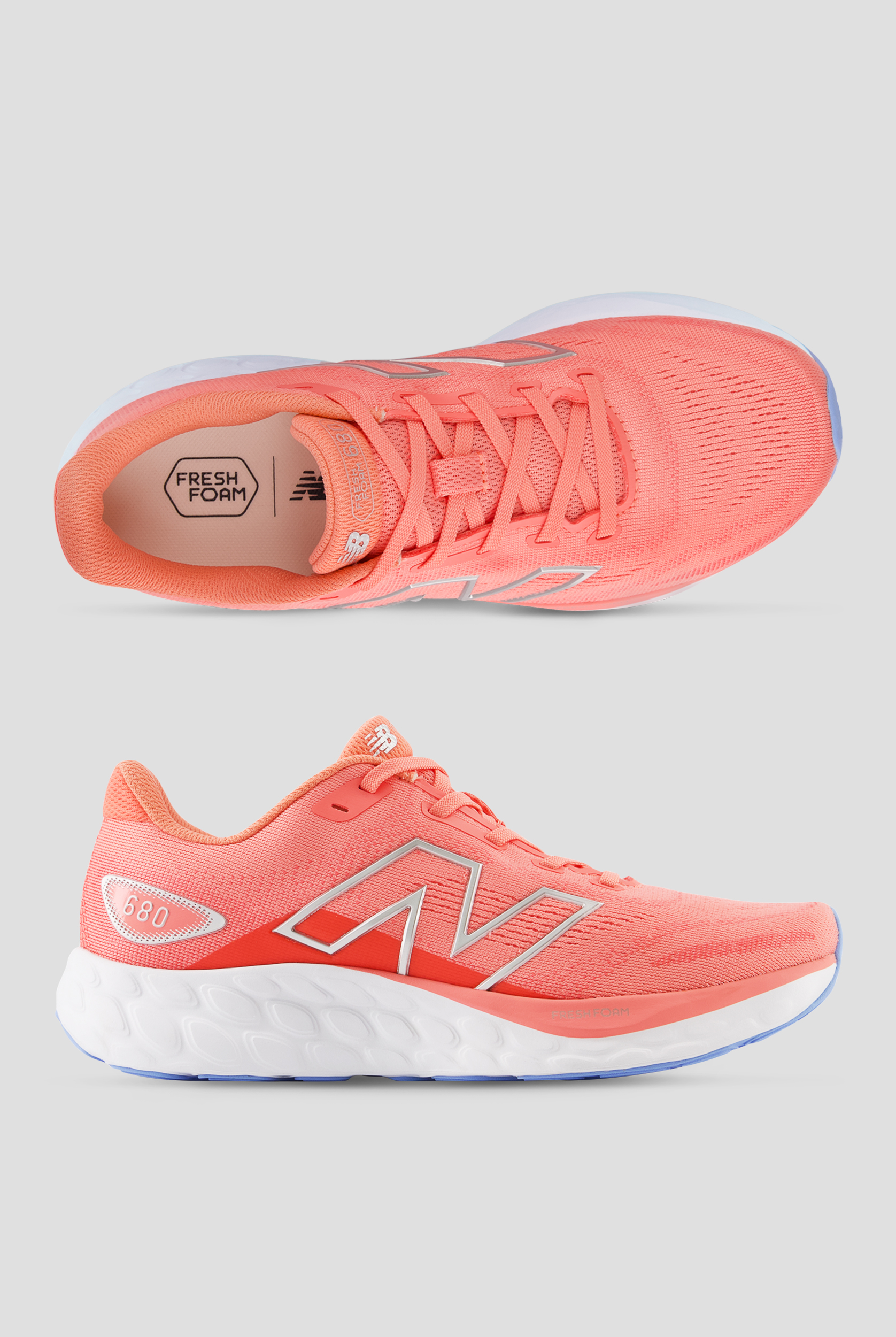 New Balance Women's Fresh Foam 680 Sunfade Red Drift Red Silver Metal Athletic Lace Up Shoes