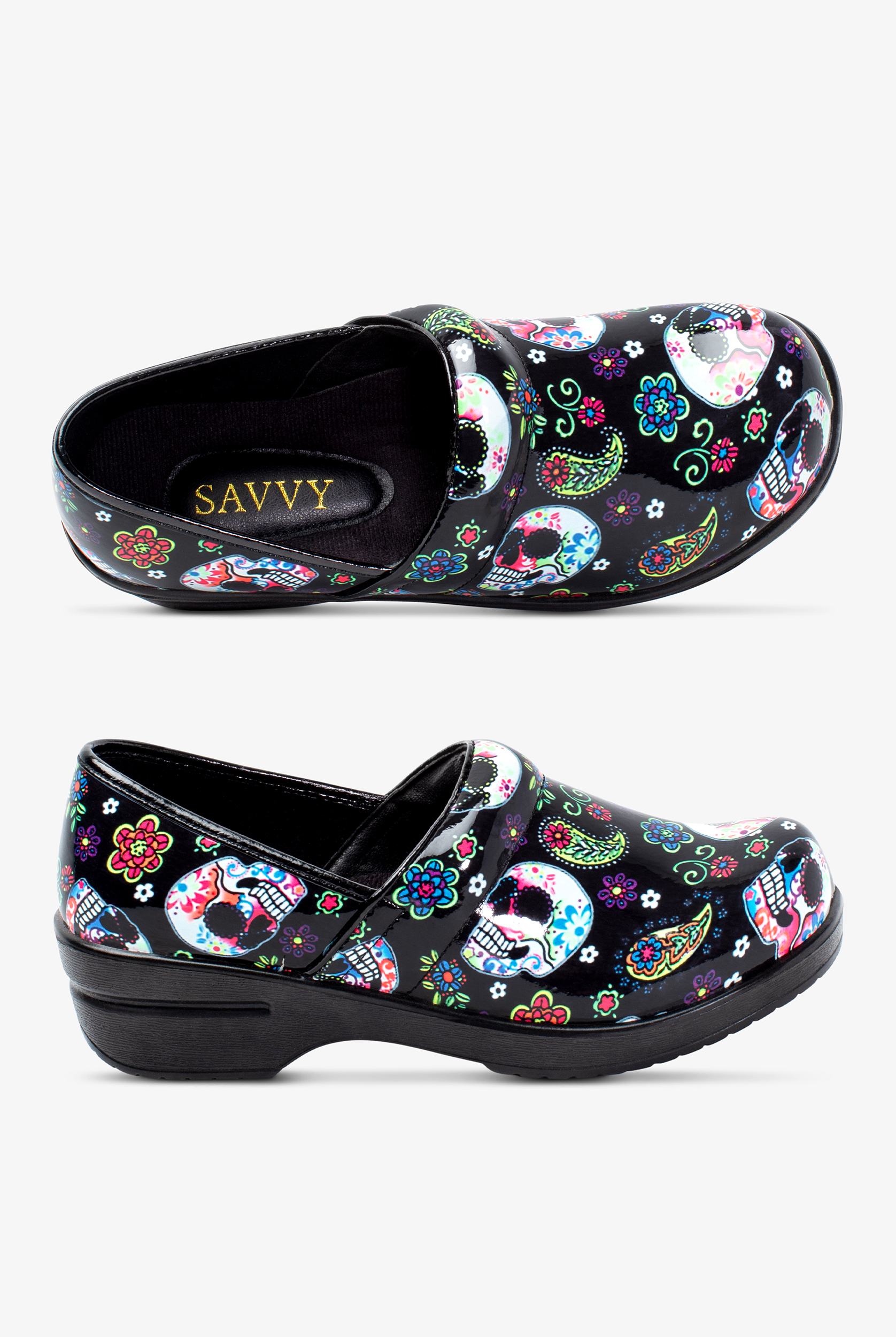 Savvy Women's Brandy Sugar Skull 4 Nursing Clogs