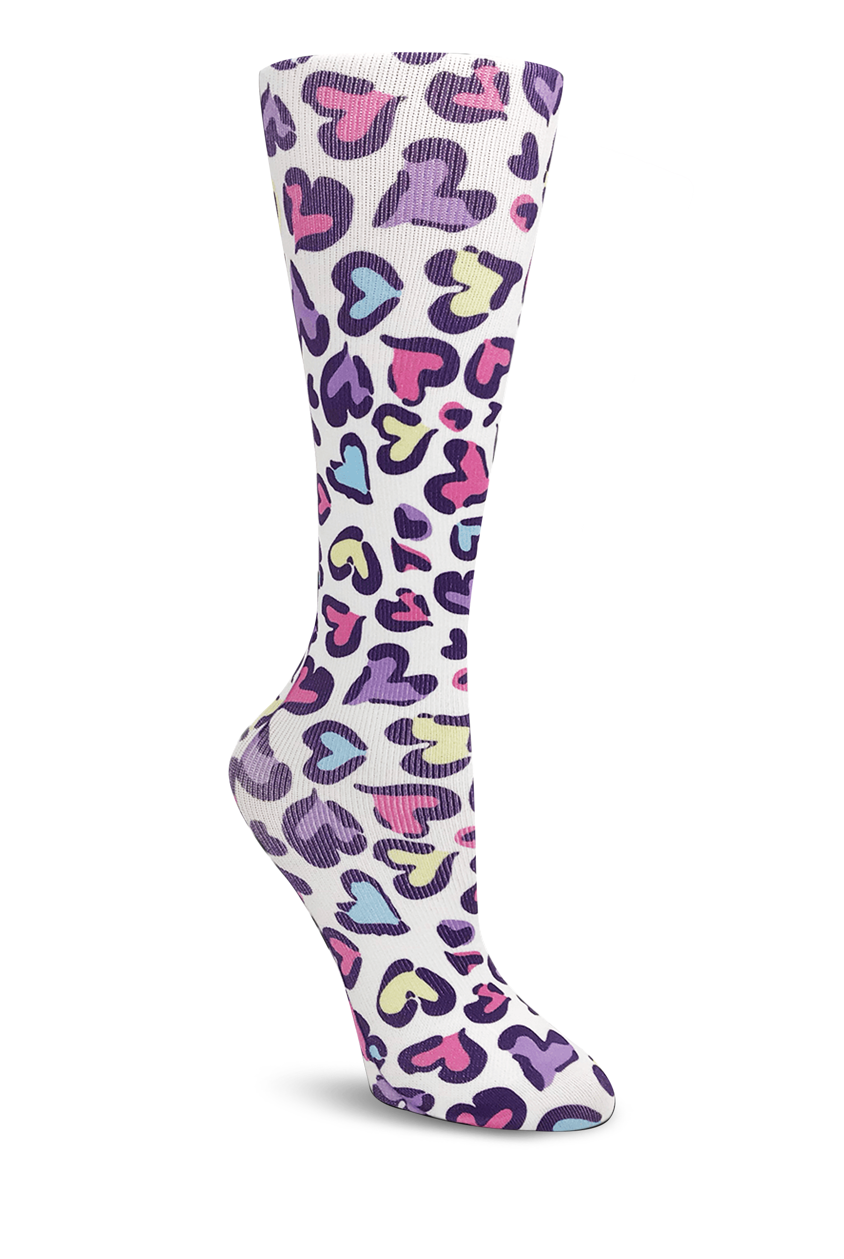 Calcetines de compresión anchos Cutieful Leopard Hearts para mujer - 10-18 mmHg