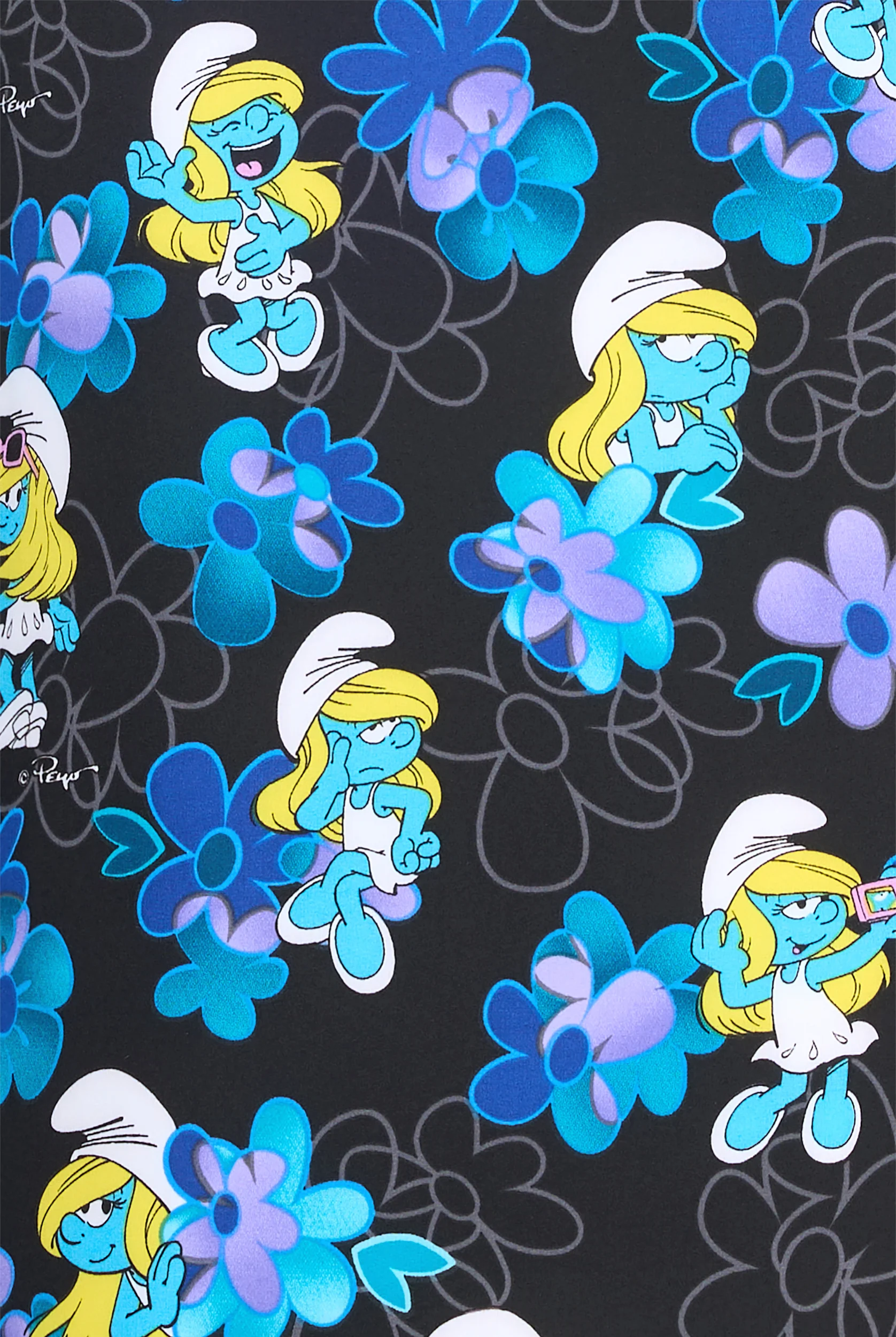 Blusa médica estampada Tooniforms Being Smurfette STRETCH con cuello en V y 2 bolsillos para mujer
